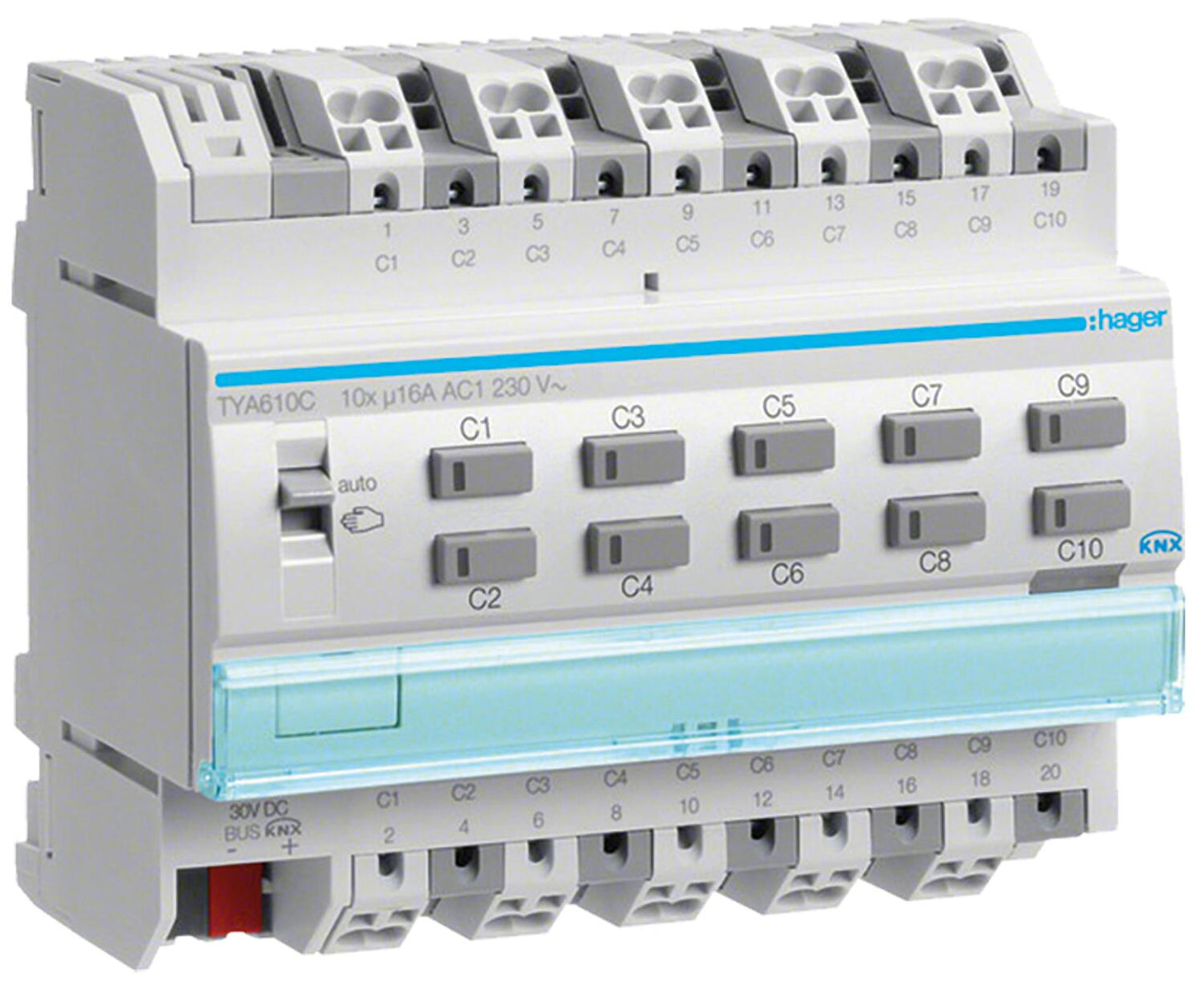 Hager switching actuator for blinds, 4/2-fold, 16A, KNX, DIN rail mount TYA604C
