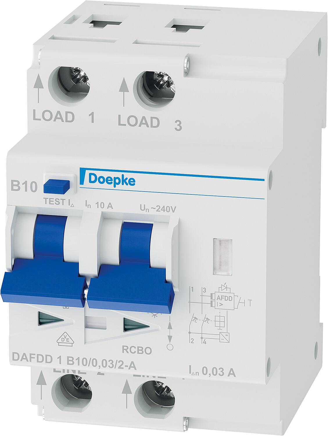 Fire protection switch DAFDD 1, AFDD+FI/LS, type A, 30mA, B10, 10kA