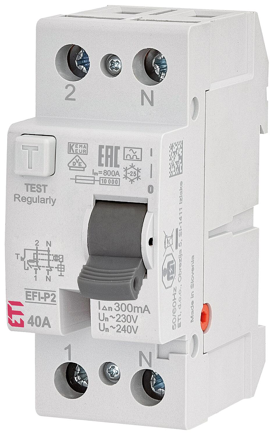 Residual current circuit breaker EFI-2, 2-pole, 25A, 30mA, type A, instantaneous