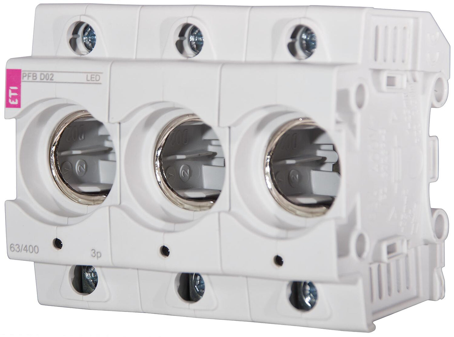 ETI Neozed D01 fuse base, 3-pole with LED, PFB D01 3p LED, DIN rail mounting