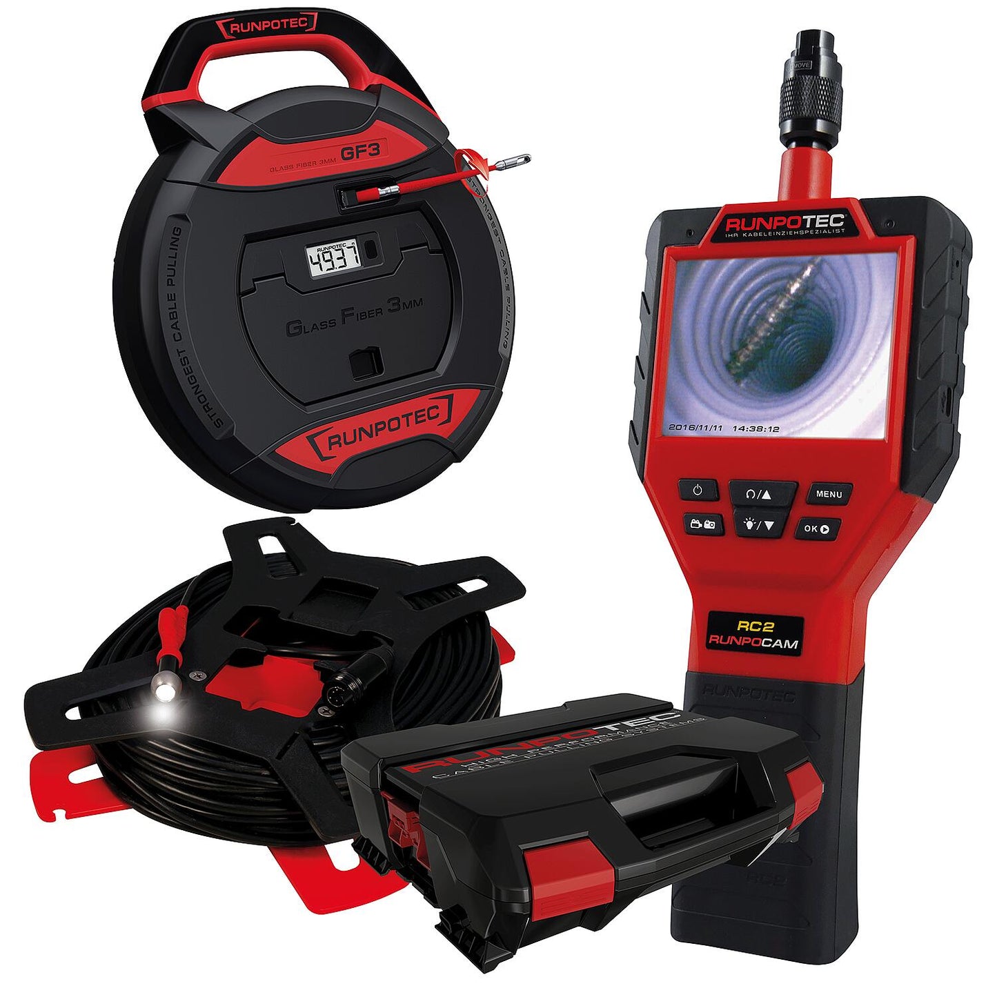 Caméra multifonctionnelle RUNPOCAM RC2-30 m + outil de tirage de câble GF3-30 m, kit