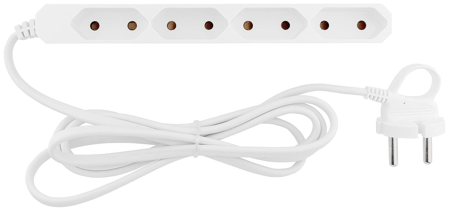 Euro socket strip, 4-way, white, 1.5 m connection cable
