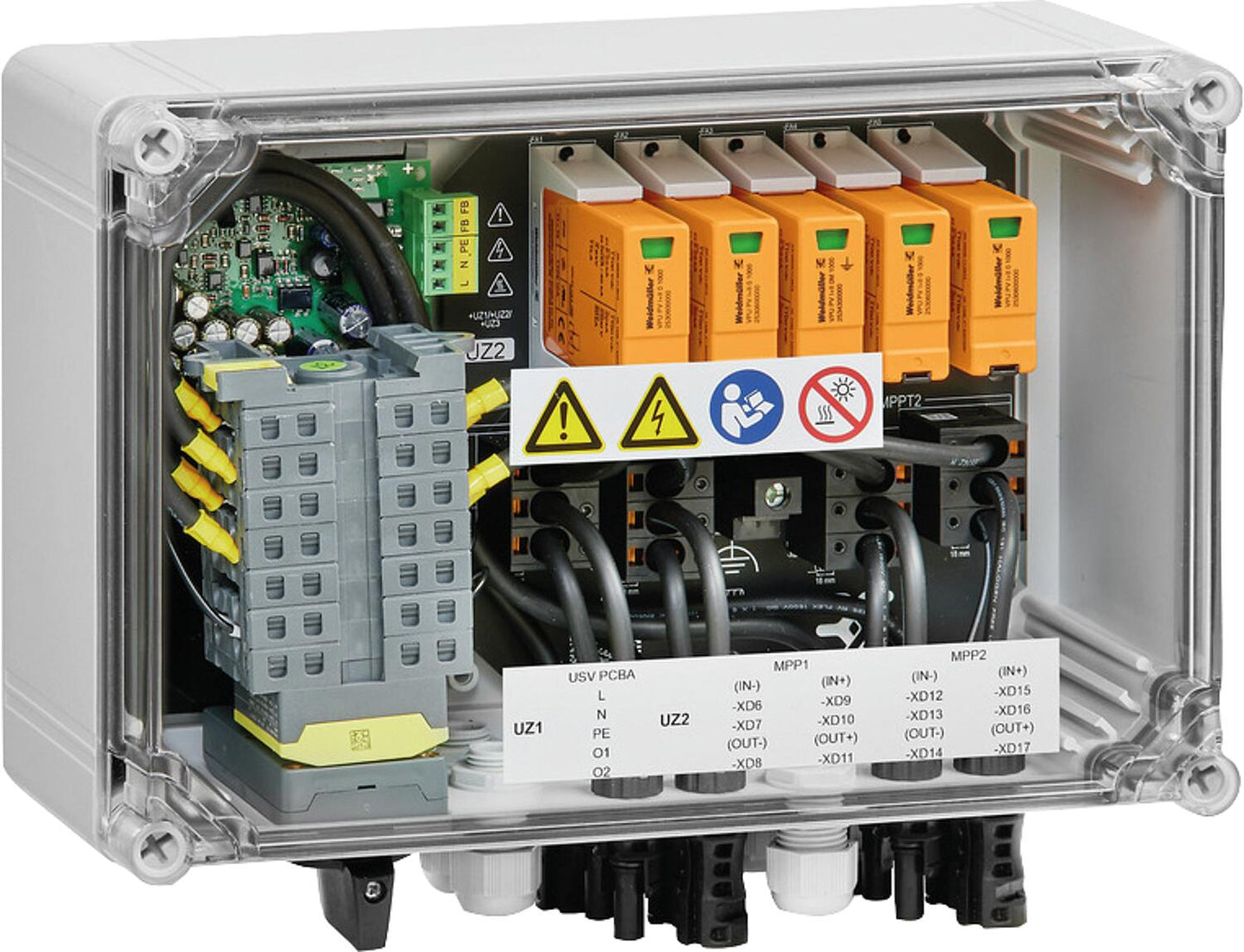 PV fire brigade switch, 2MPP, 2E/1A, 2x44A, MC4-Evo2, SPD type I+II