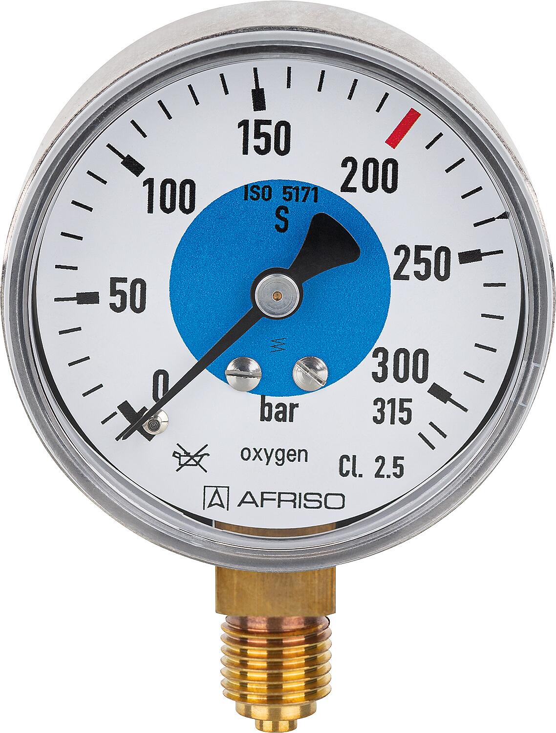 Rohrfeder-Manometer, Schweißtechnik, ø 63 mm, DN 8 (1/4") radial, Aufschrift „oxygen“