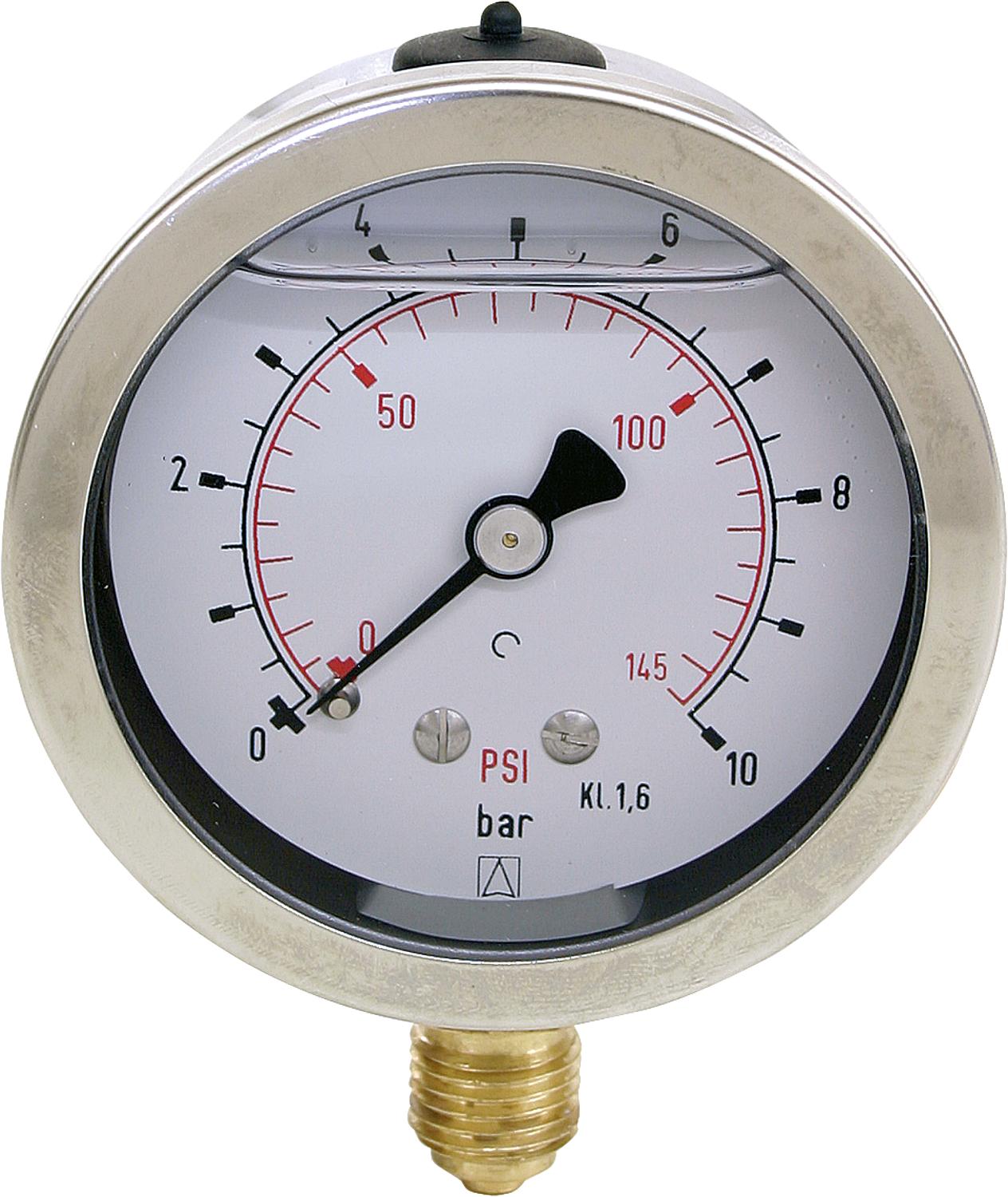 Glyzerin-Rohrfeder-Manometer ø 63 mm, DN 8 (1/4") radial