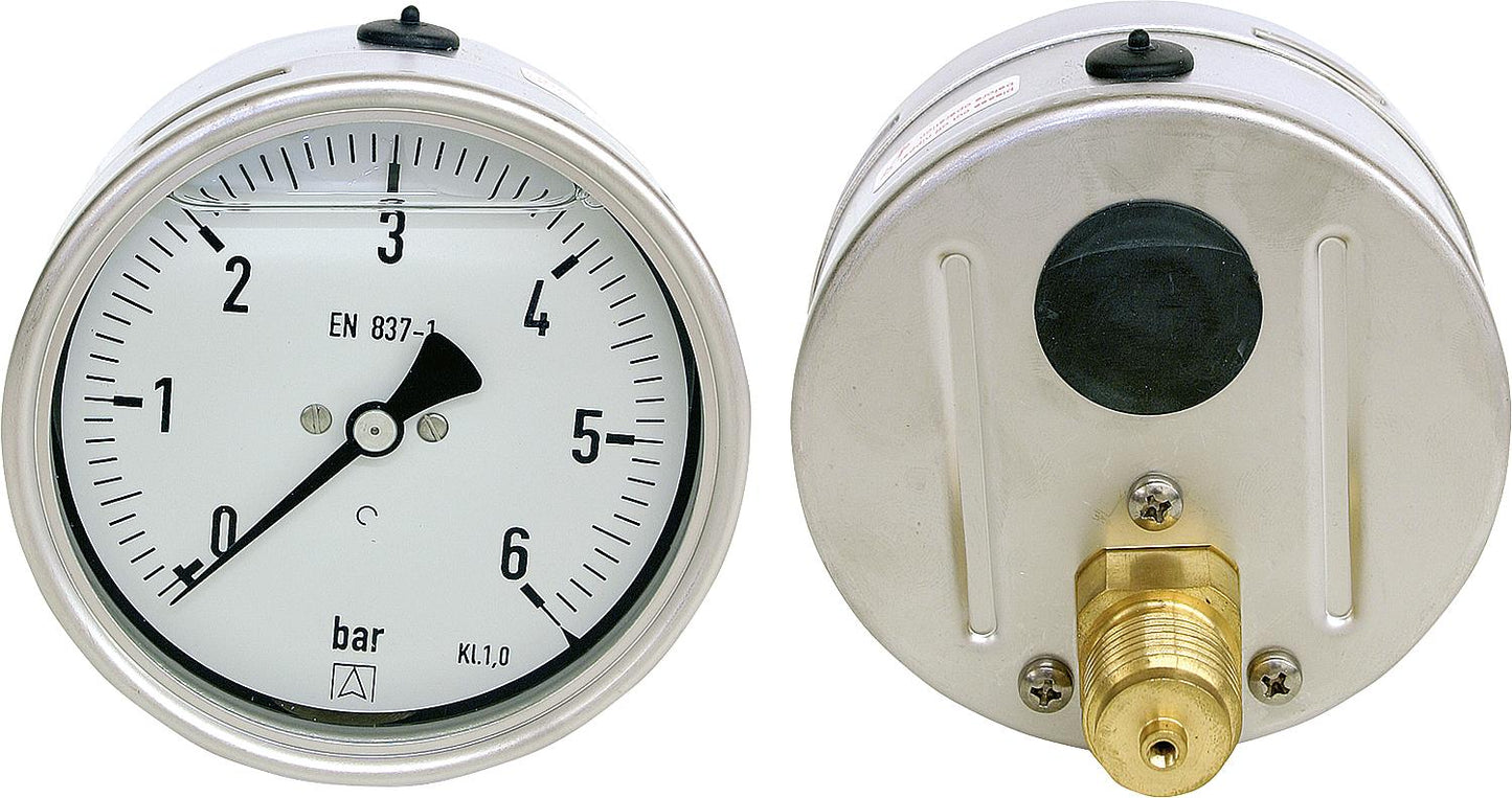 Glyzerin-Rohrfeder-Manometer ø 100 mm, DN 15 (1/2") exzentrisch