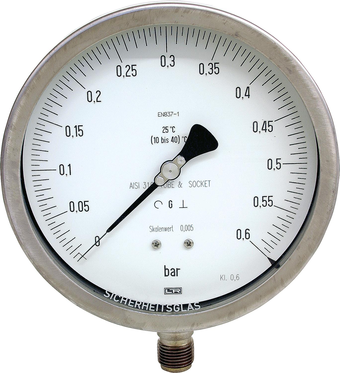 Feinmess-Manometer ø 160 mm, DN 15 (1/2") radial