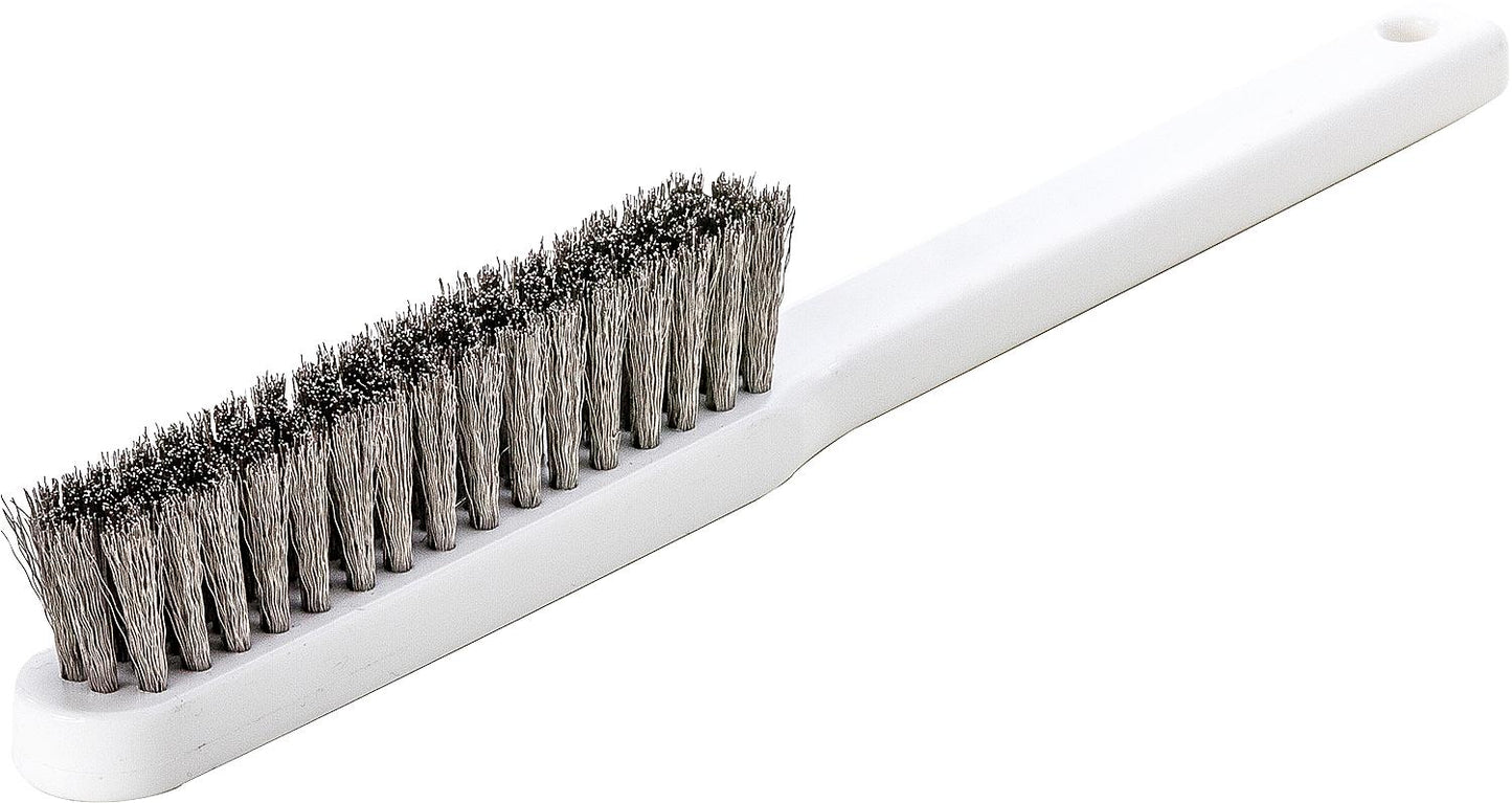 Brosse fine avec fil ondulé en acier inoxydable de 0,15 mm, manche en plastique