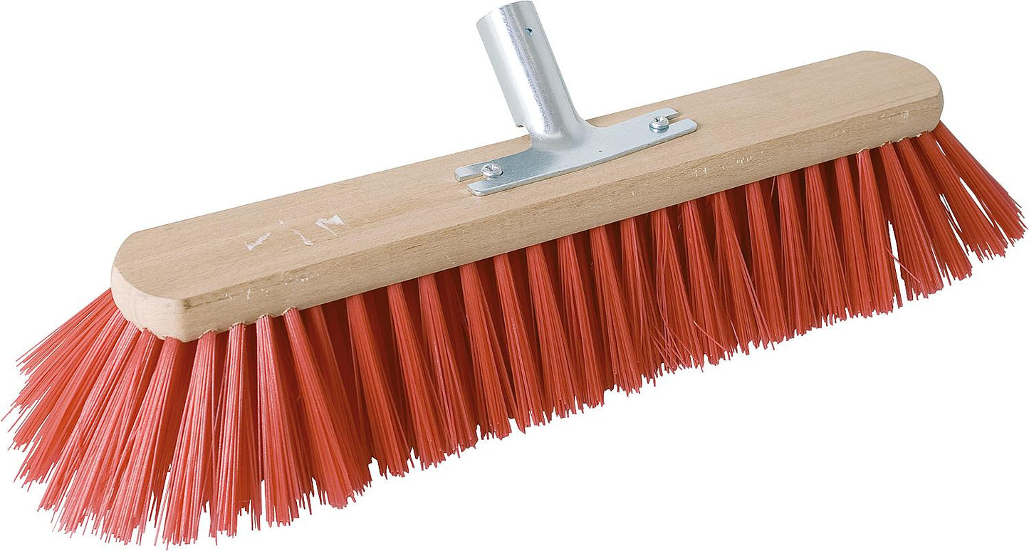 Balai de rue en bois de 60 cm, 7 rangées de soies Elaston, avec support en métal