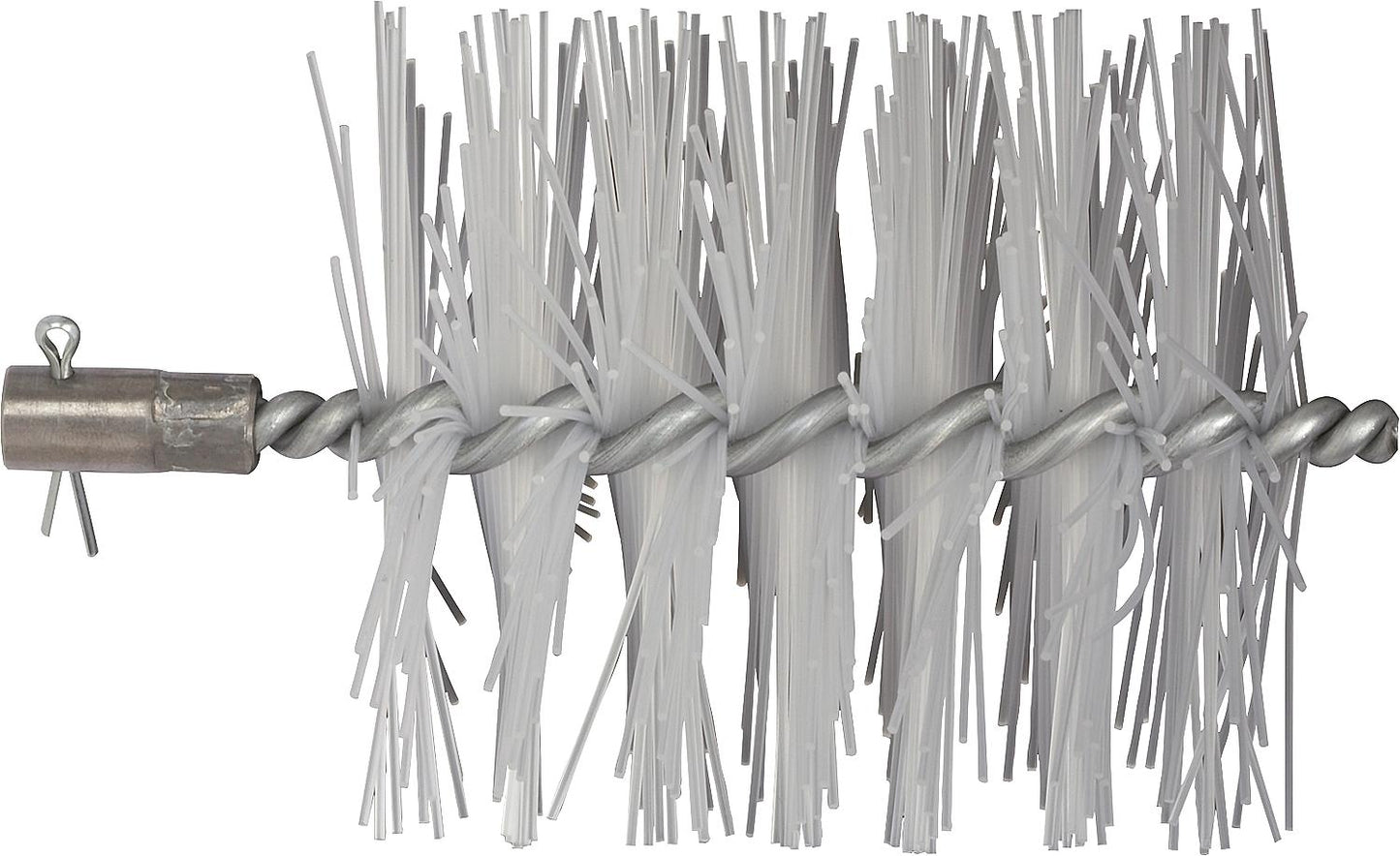Boiler brush with M10 internal thread and cotter pin, suitable for Buderus steel boilers, transparent polyamide.
