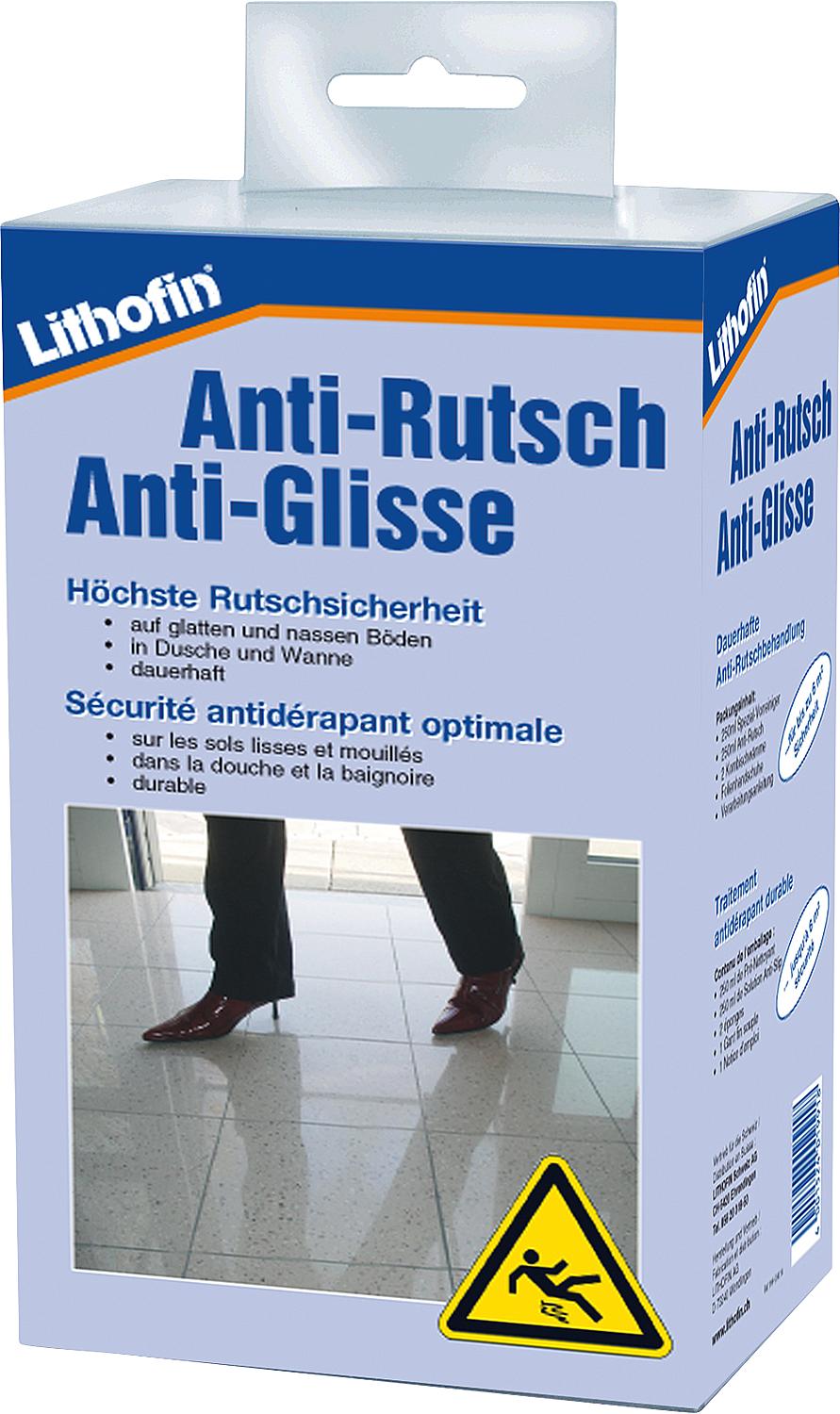LITHOFIN Antidérapant (kit de 5 pièces : pré-nettoyant, liquide antidérapant, 2 éponges, gants), 1 kit