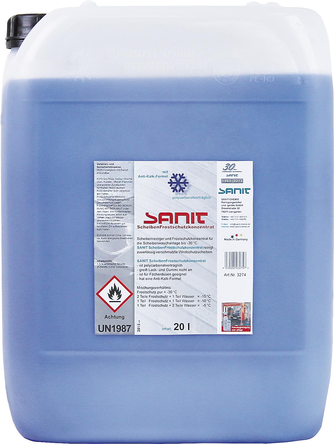 SANIT Windscreen Antifreeze Concentrate, down to -30°C, 20l Canister