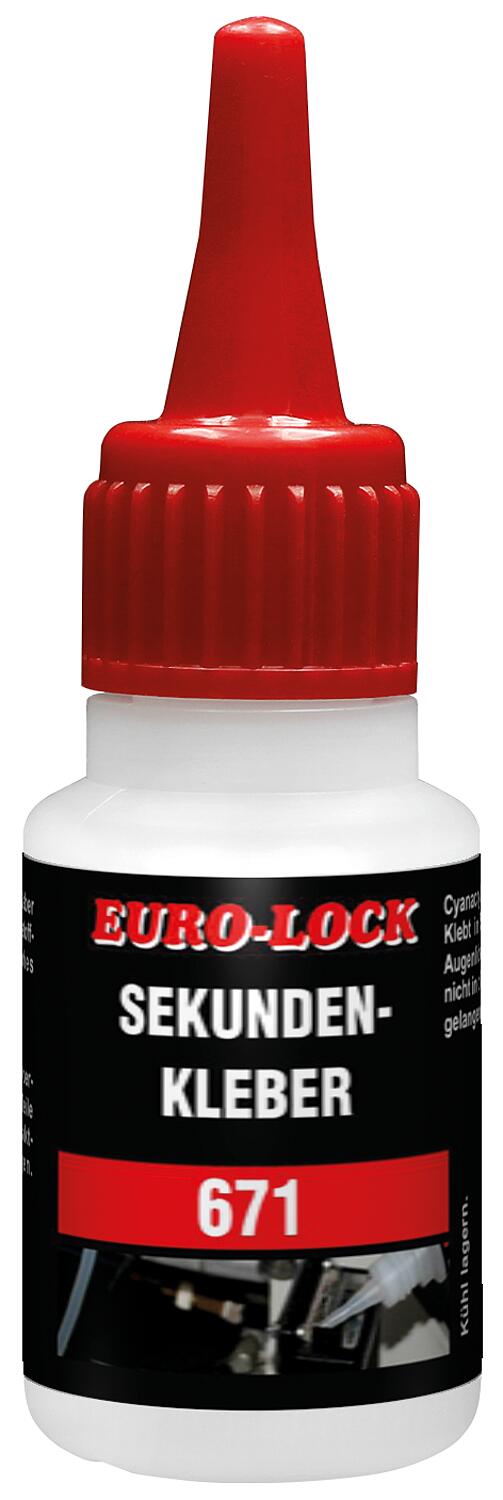 Colle cyanoacrylate EURO-LOCK F 671 pour assemblages souples caoutchouc/plastique, flacon doseur de 20 g
