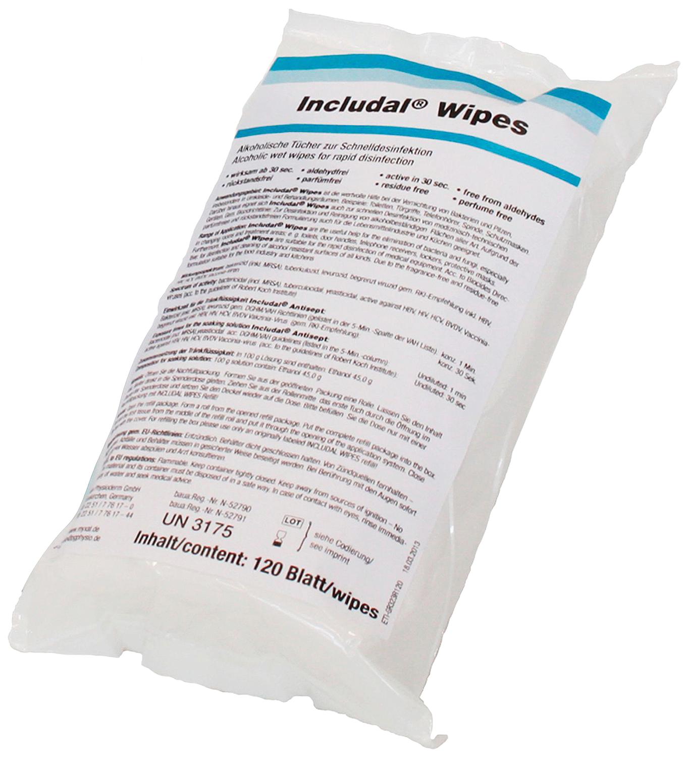 MYXAL Includal Wipes rapid disinfection wipes, 120 wipes in a bag