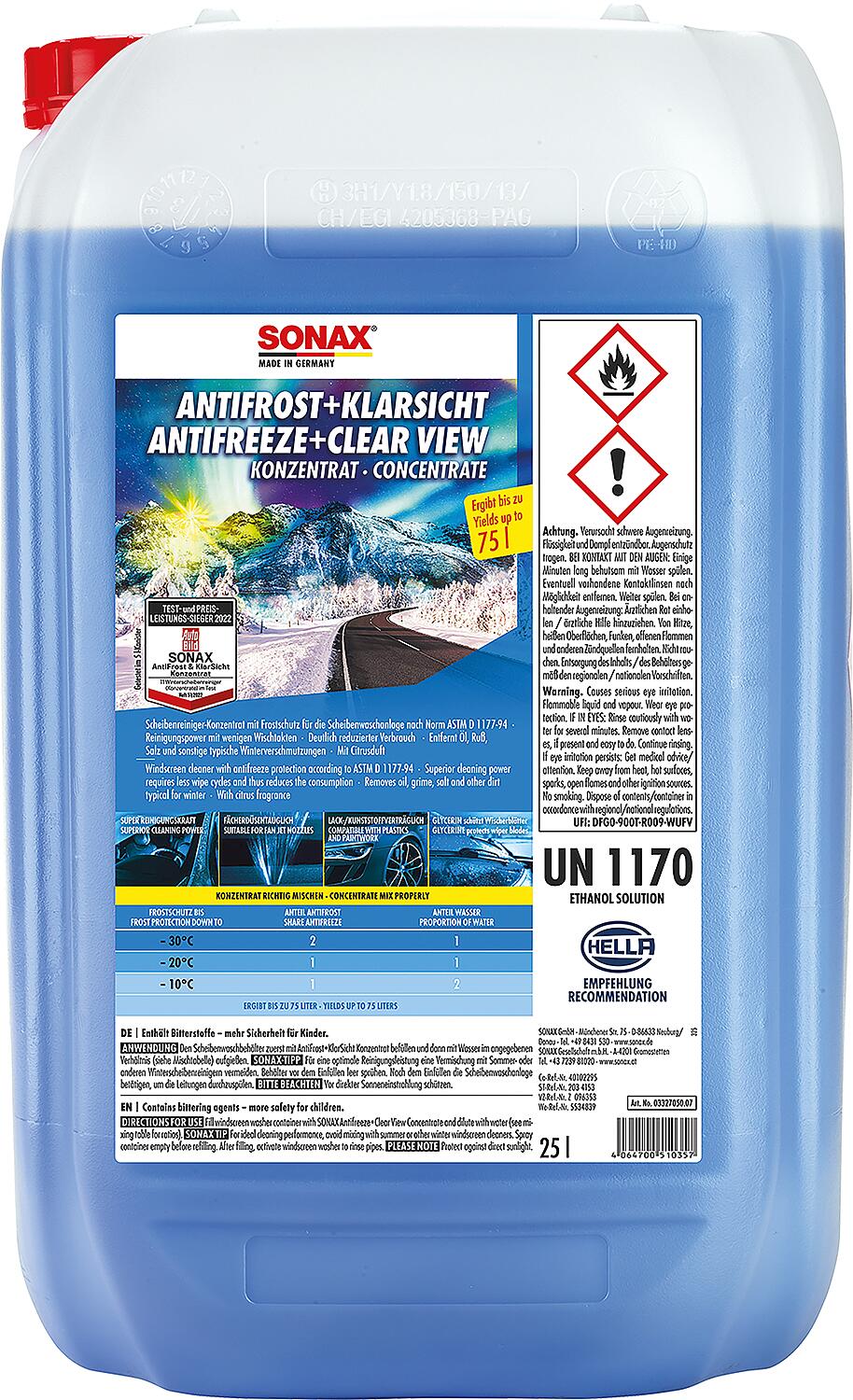 SONAX AntiFrost + Clear View Concentrate Citrus Winter Windscreen Cleaner 1L Bottle