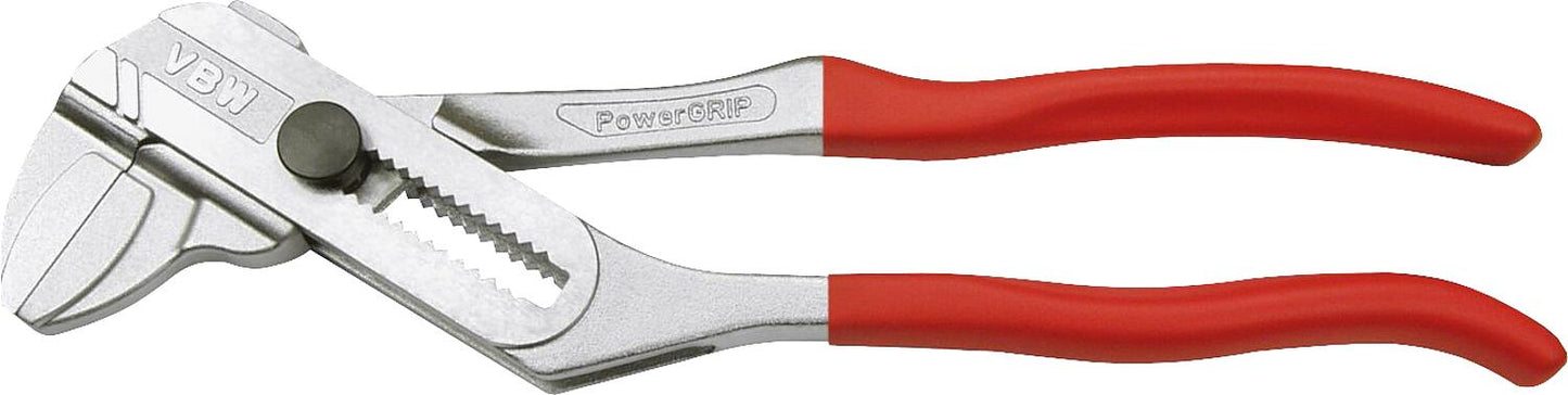 Pince-clé chromée VBW® PowerGRIP avec revêtement en plastique rouge, longueur 250 mm