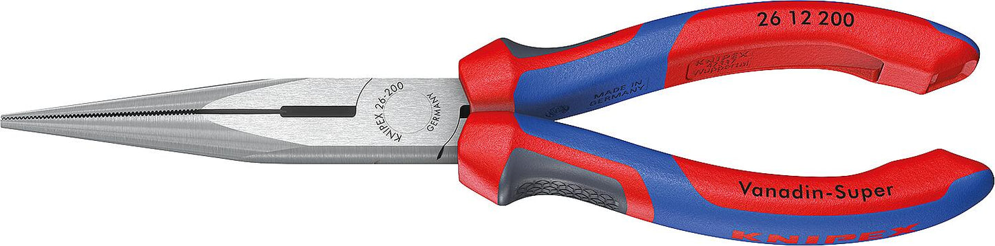 Flat-nose pliers with polished cutting edge, two-tone multi-component handle grips, straight jaws, length 140mm