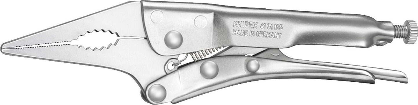 Nickel-plated grip pliers, narrow long jaws, length 165mm