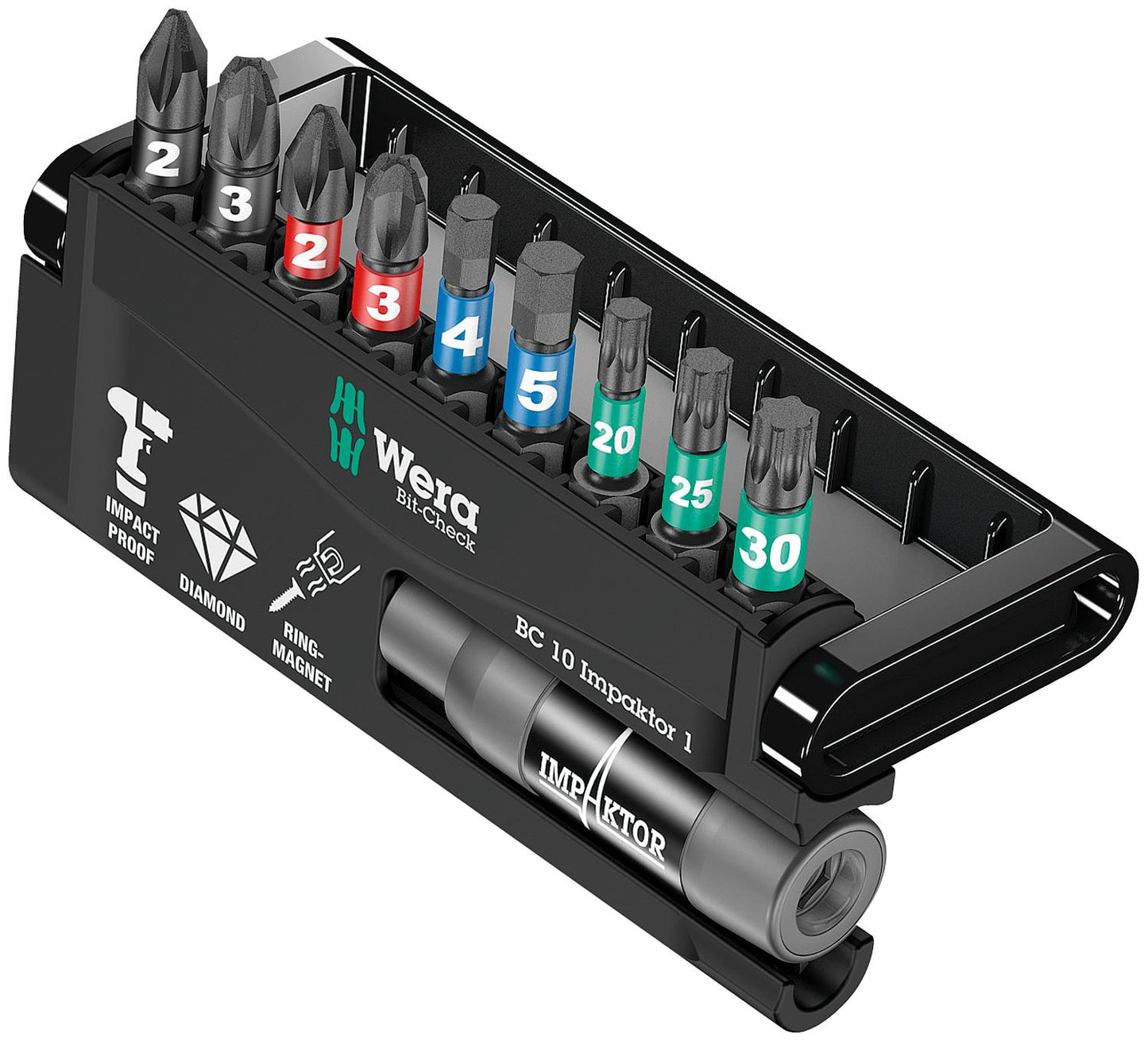 WERA Impactor bit set, diamond-coated, 10-piece, for impact wrenches