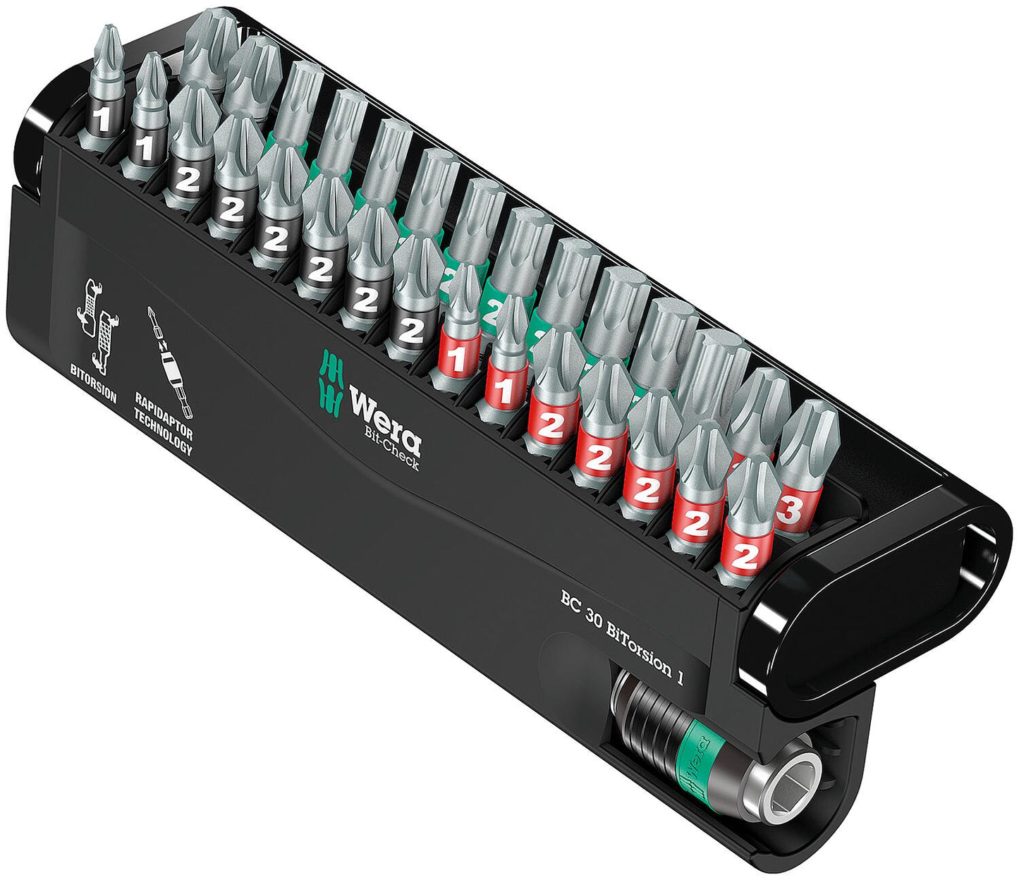 Coffret de 30 embouts WERA Bit-Check 30 BiTorison avec porte-embout universel Rapidaptor