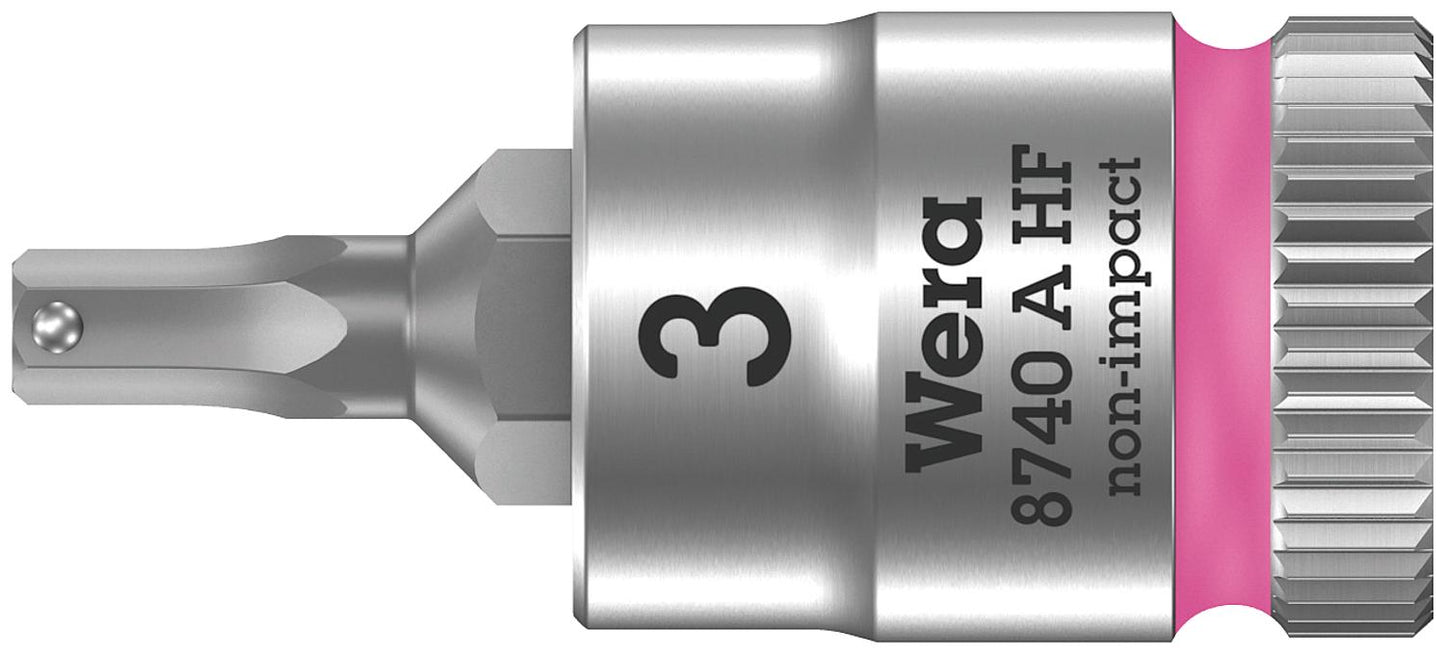 Wera 8740 A HF hex socket insert with 1/4" drive, metric, short, with holding function, 3.0 x 28 mm