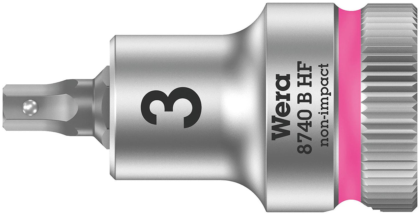 Wera 8740 B HF hex socket insert with 3/8" drive, metric, short, with holding function, 3.0 x 35 mm