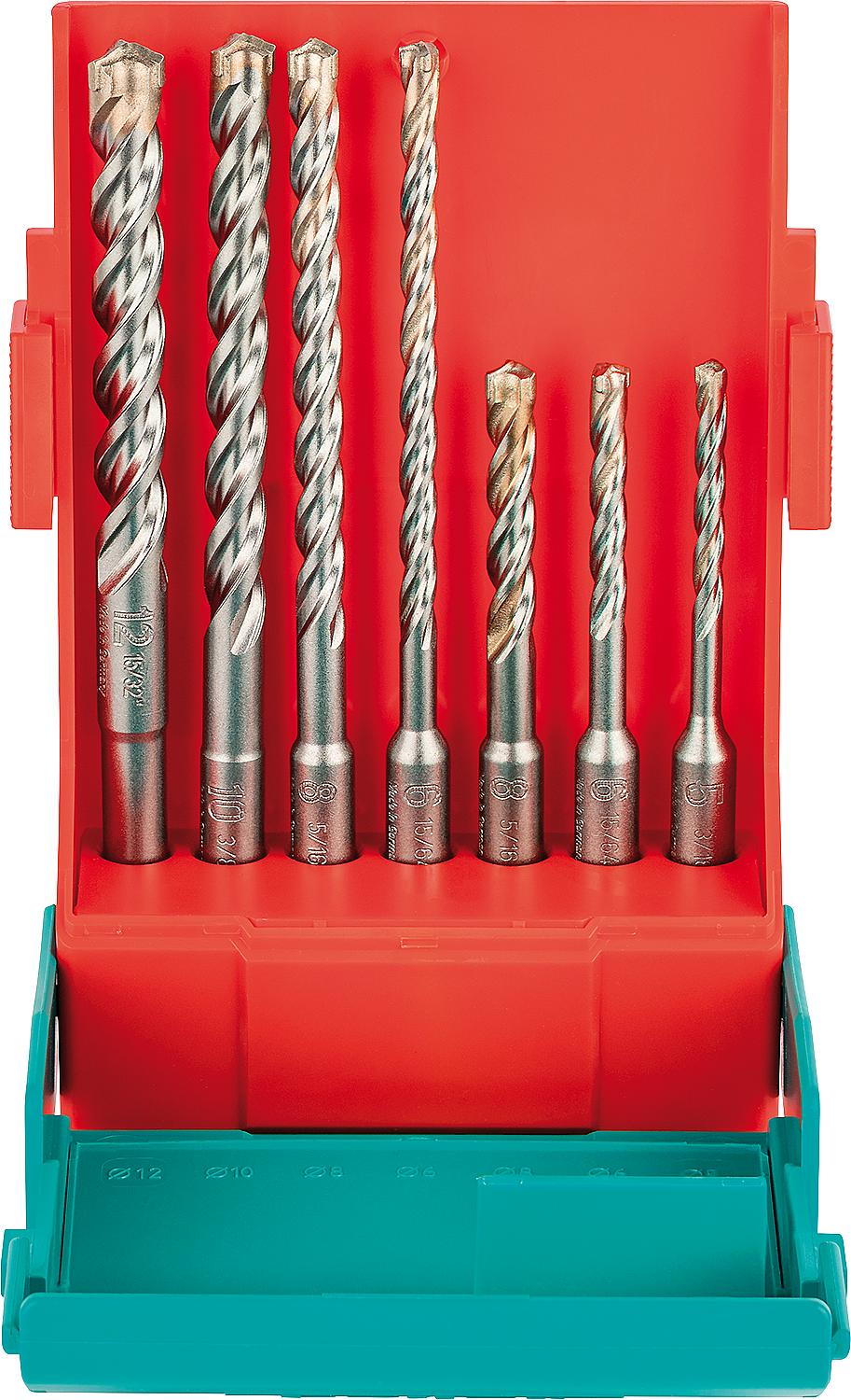 HELLER® 7-piece Trijet hammer drill bit set with SDS-Plus chuck Ø 5/6/6/8/8/10/12 mm