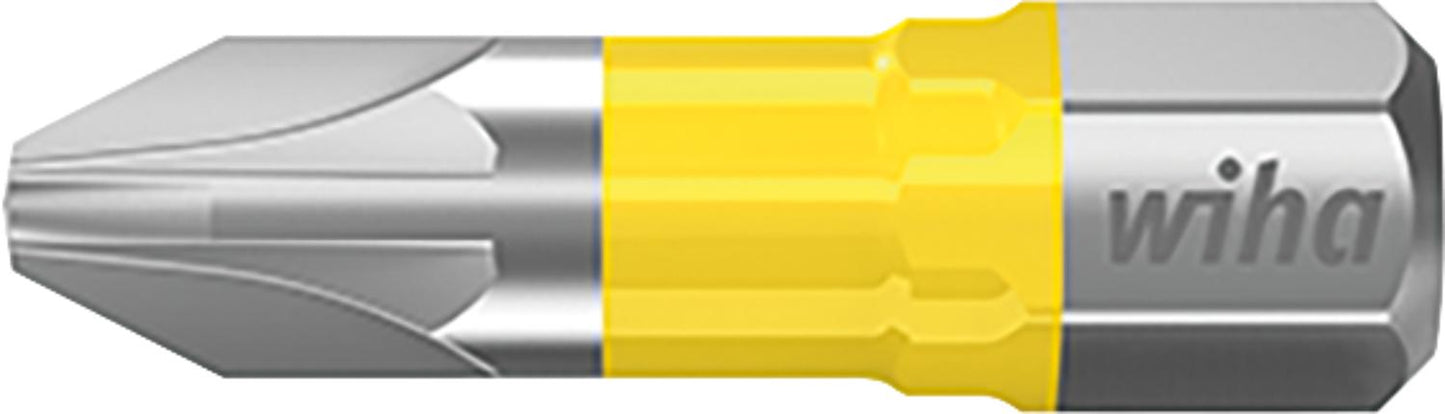Wiha 7012Y Pozidriv Y-Bit for power screwdrivers with 1/4" drive, short, with torsion zone, PZ1 x 25 mm, pack of 5