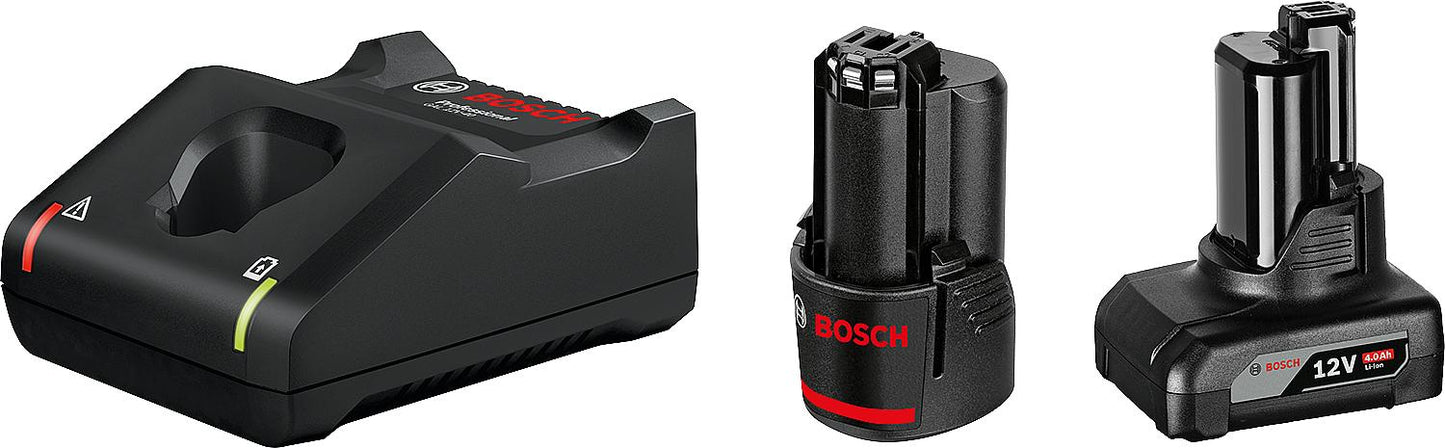 BOSCH 12V battery set with 1x 2.0 and 1x 4.0 Ah batteries and charger