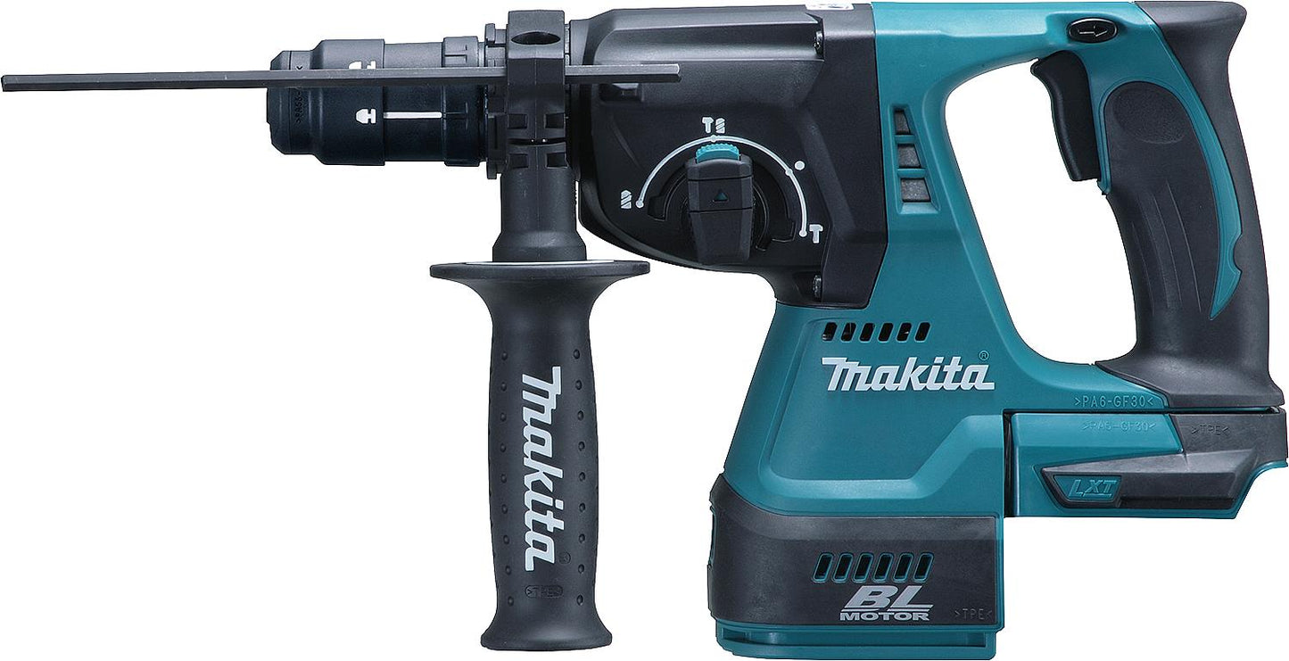 Makita DHR243RTJ 18V cordless rotary hammer drill with 2 x 5.0 Ah batteries and charger