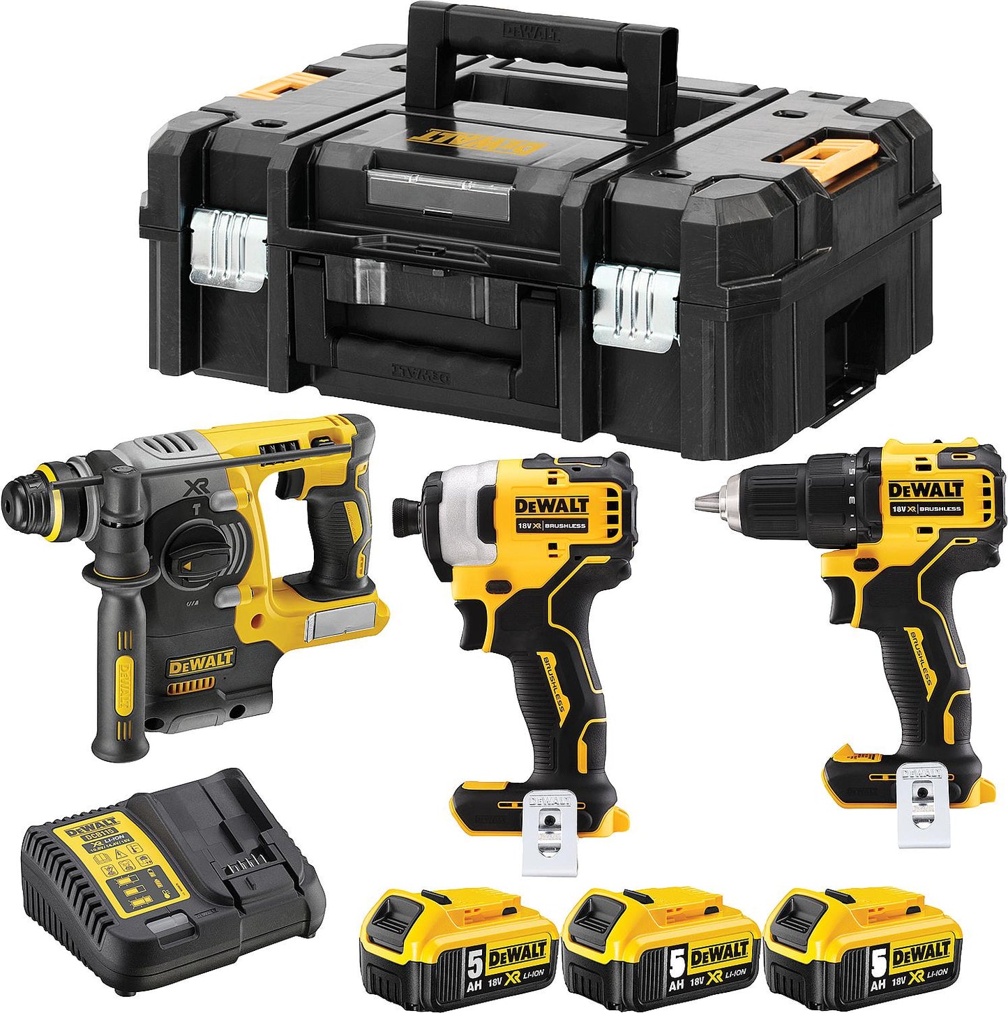 DeWALT DCK377P3T-QW 3-piece cordless tool set including drill/driver, impact driver and rotary hammer