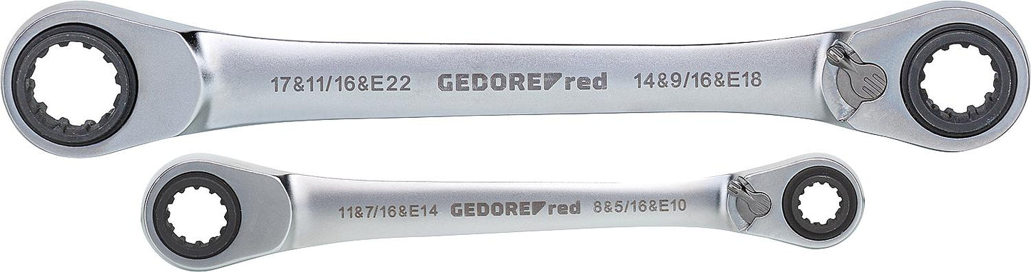 Jeu de clés à cliquet à double anneau GEDORE rouges en 2 pièces