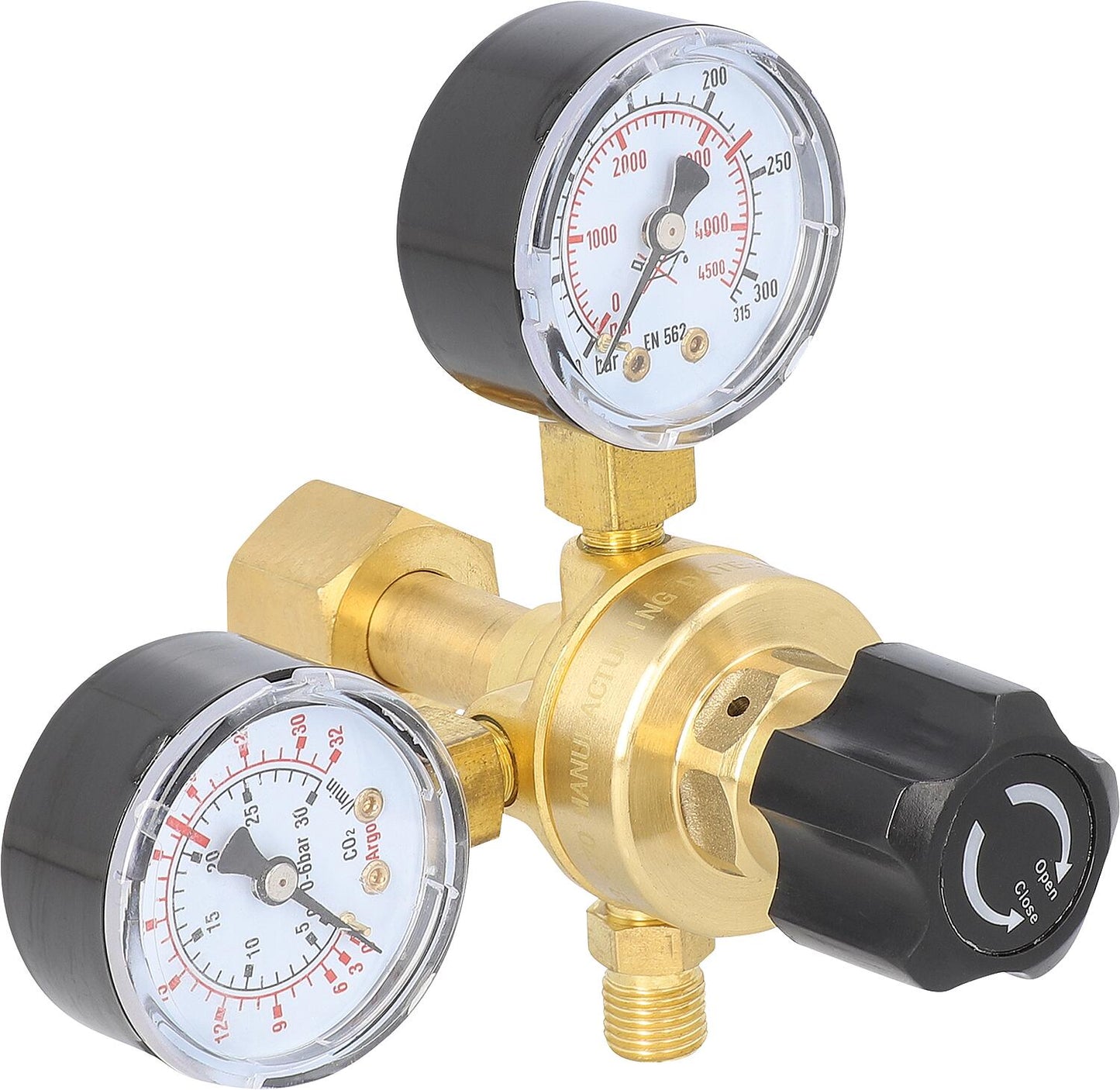 Pressure reducer with 2 manometers, 20 liters/min, max. 315 bar for MIG/MAG welding