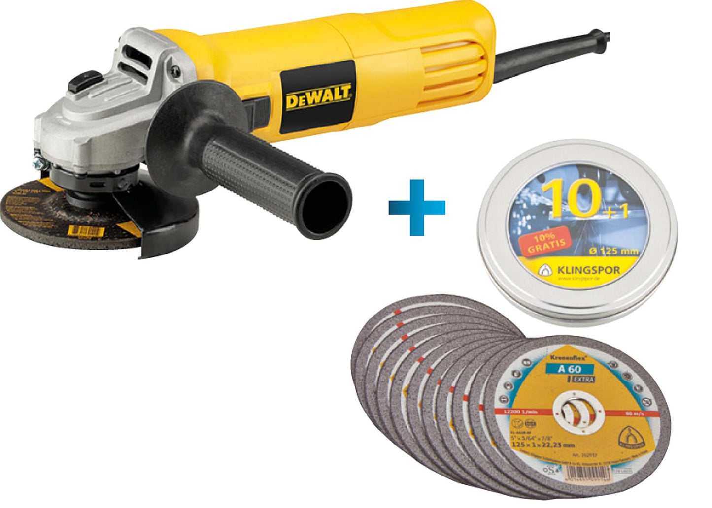 DeWALT angle grinder with 950 W DWE4117, Ø 125mm and 11x cutting discs, Ø 125mm