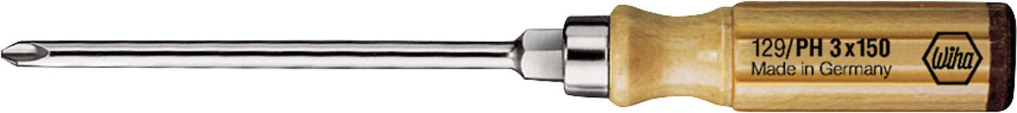 Phillips-Schraubendreher Holzgriff, Klinge rund mit Sechskant-Schlüsselhilfe