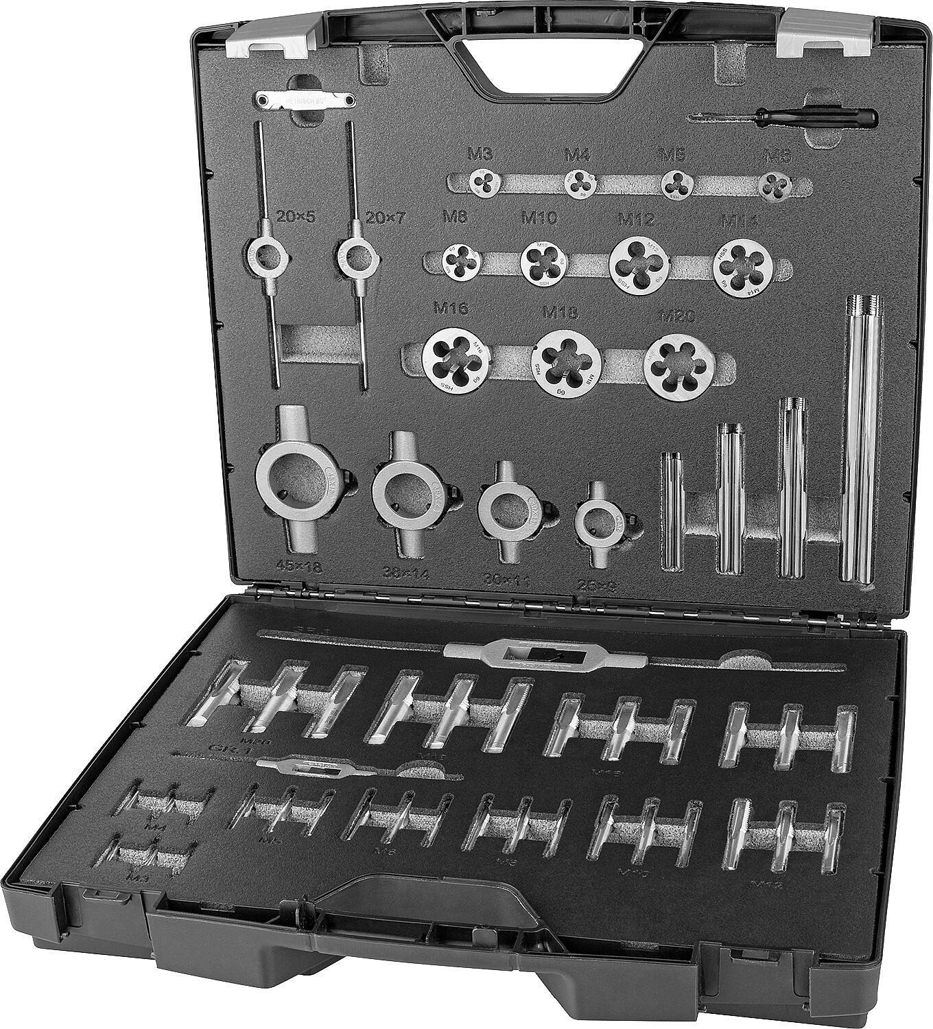 Handgewindebohrersatz HSSG mit Handgewindebohrern M 3 - M 20 in Kunststoff-Kooffer