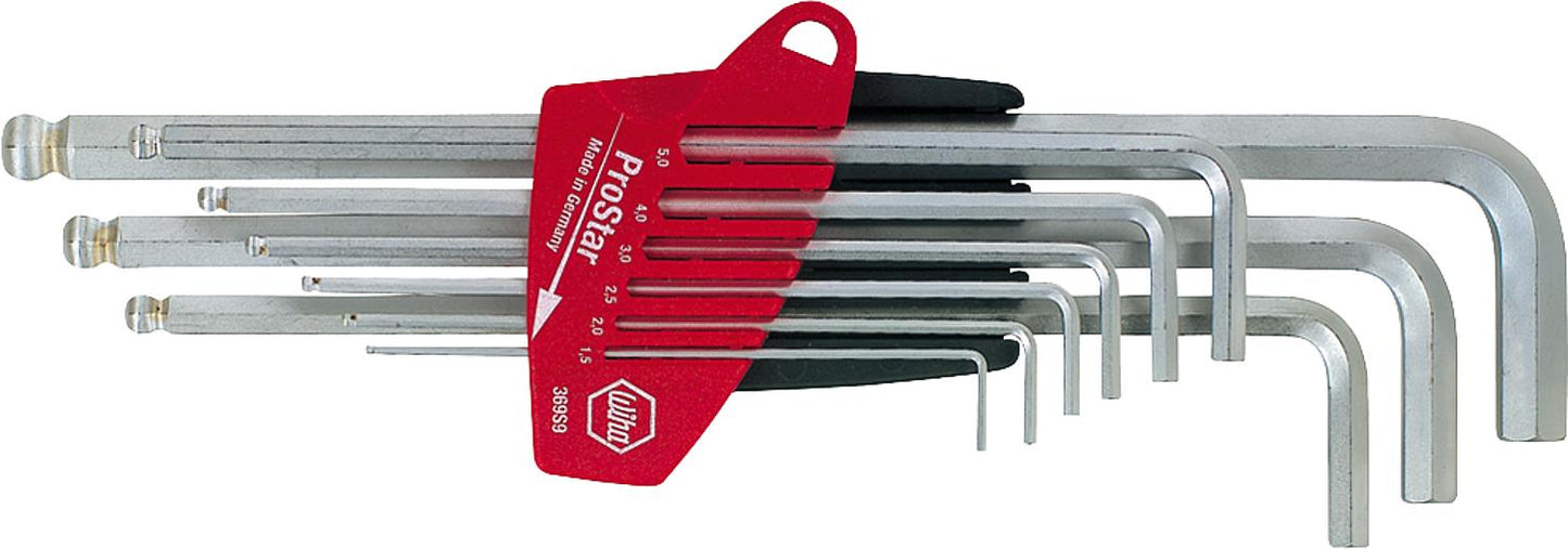 Sechskant-Winkelschraubendreher- satz mit Kugelkopf Typ 369 S9 9-teilig , SW 1.5-10