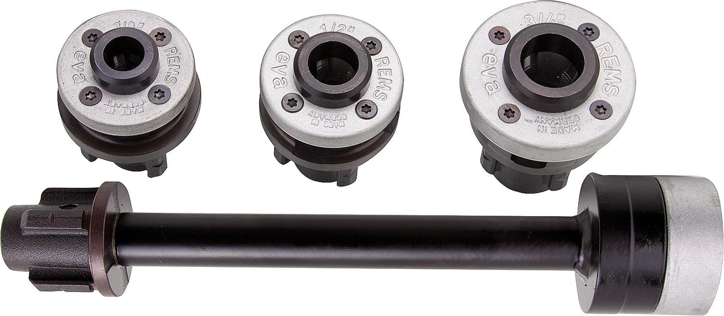 Cutting heads S Set, R 3/8"-1/2"-3/4" with 300 mm extension, in a sturdy sheet steel case