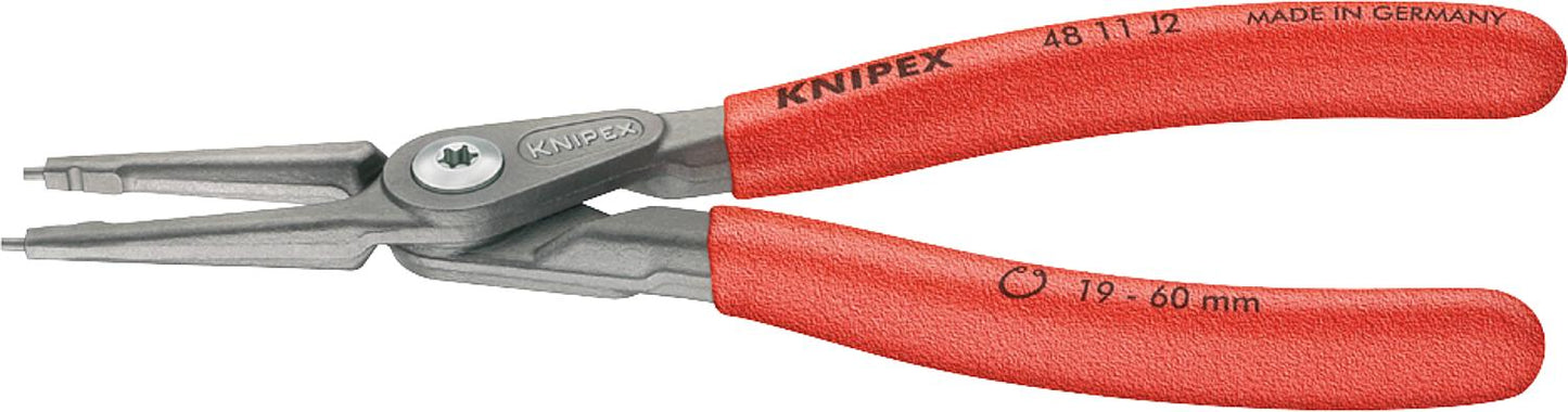 Precision circlip pliers, grey, non-slip plastic coated, L=180mm, 19-60mm straight tips