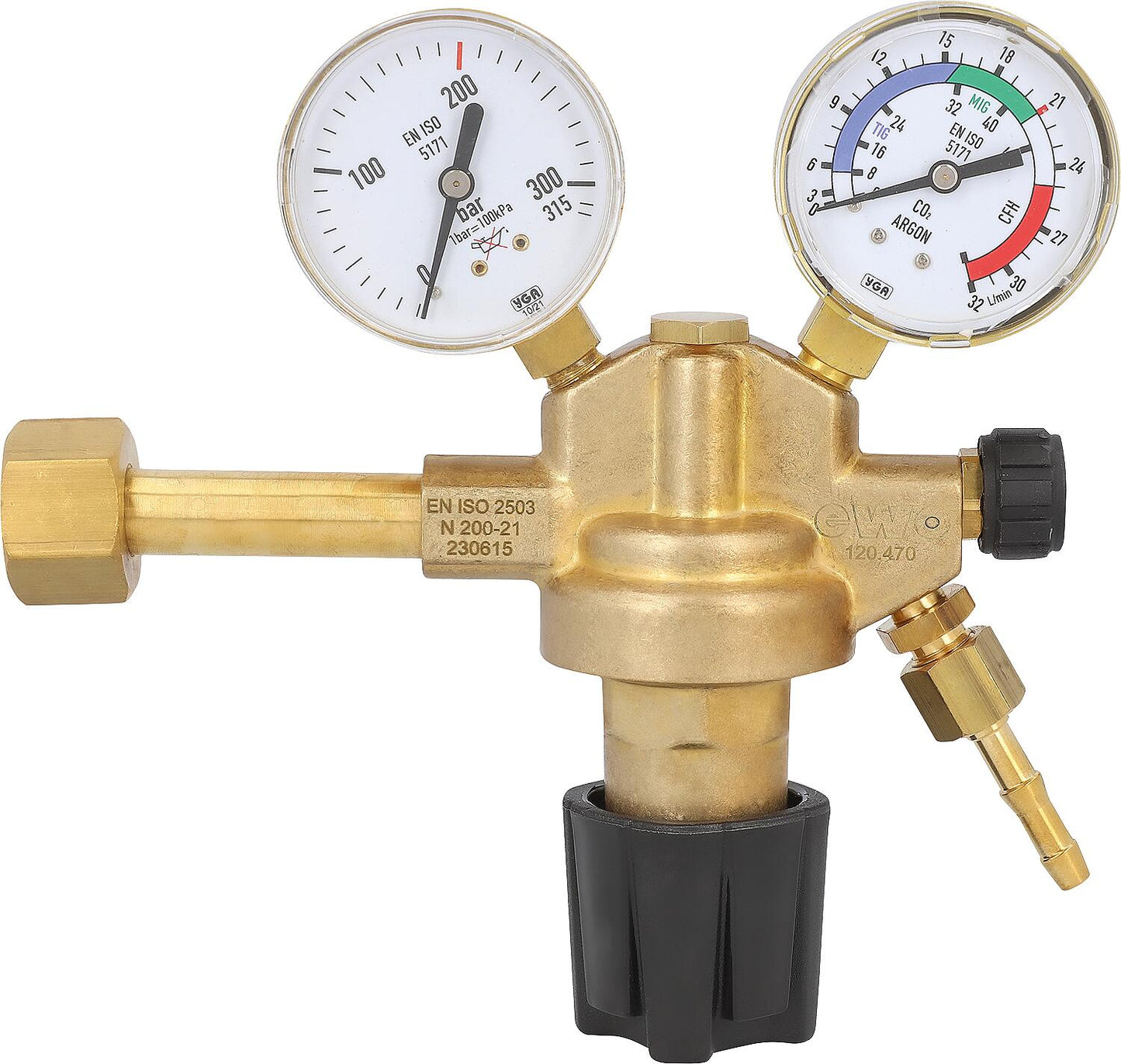 Cylinder pressure regulator for argon + carbon dioxide