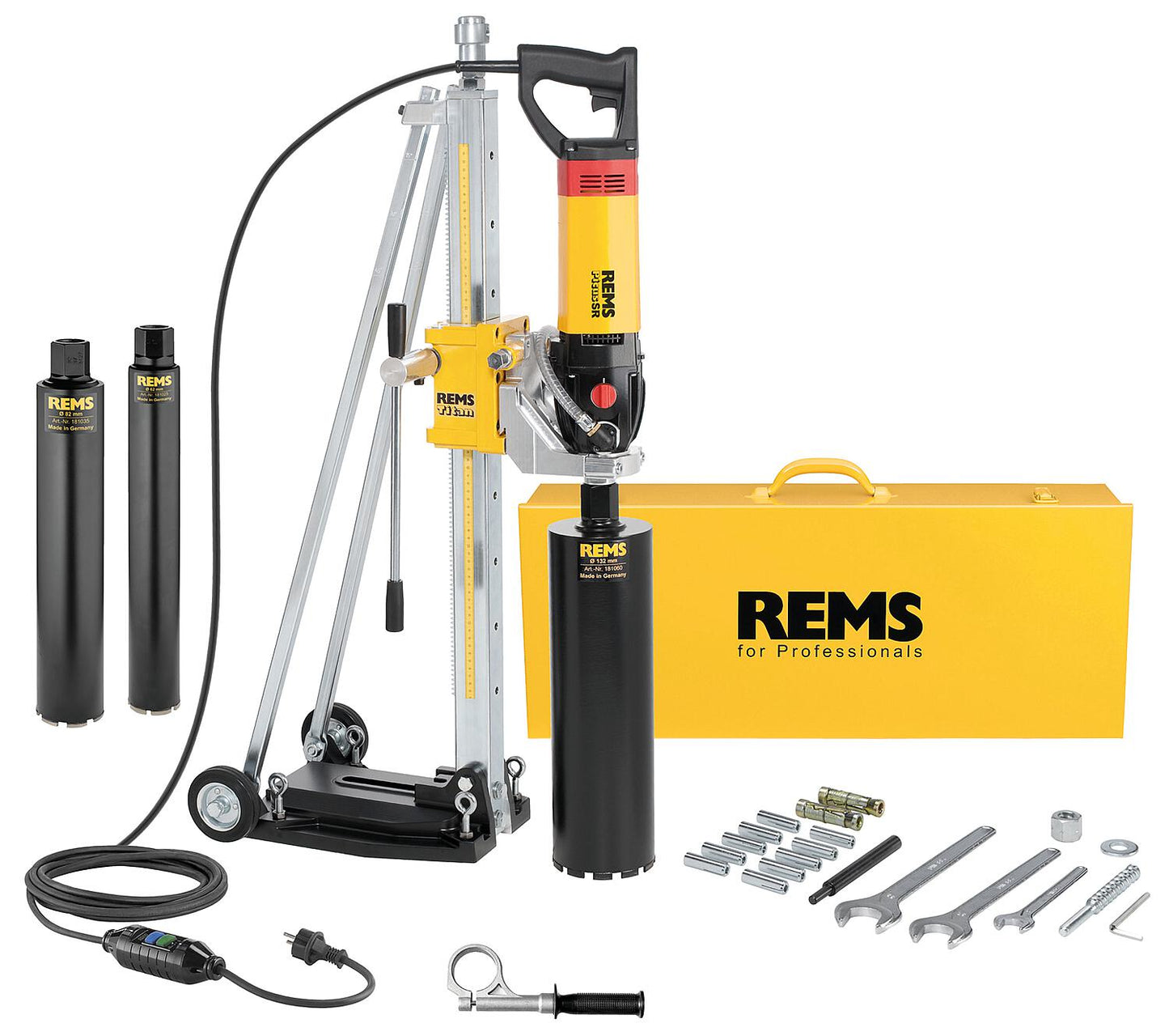 Diamond core drilling system Rems Picus SR3 Set Titanium with drill stand and 3 drill bits diameter 62/82/132 mm