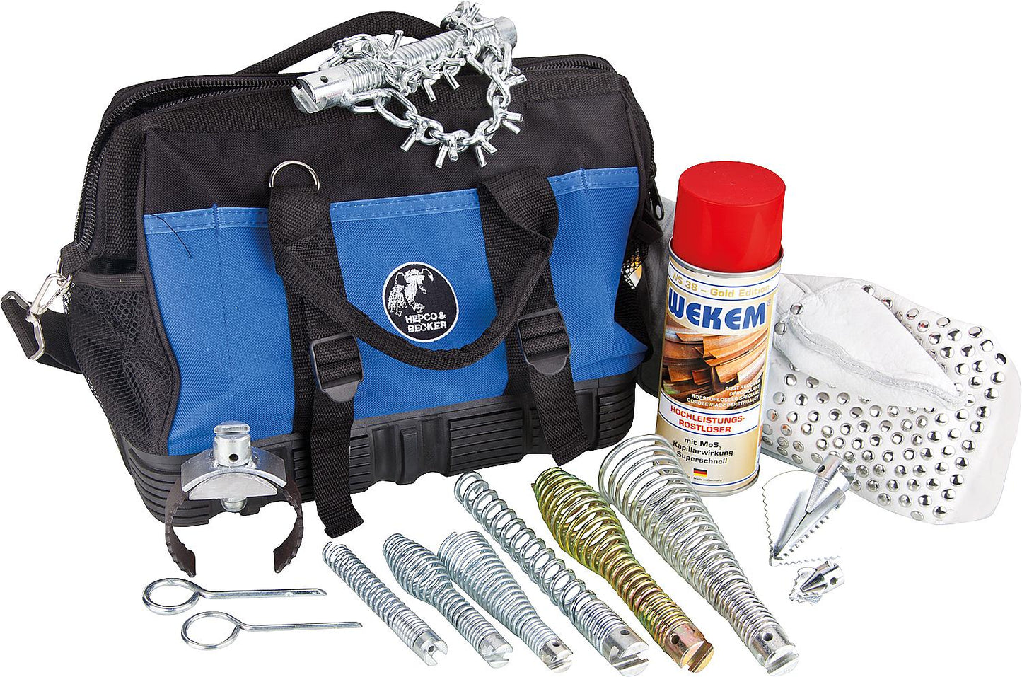 15-piece tool set with 16 and 22 mm attachments in a transport bag