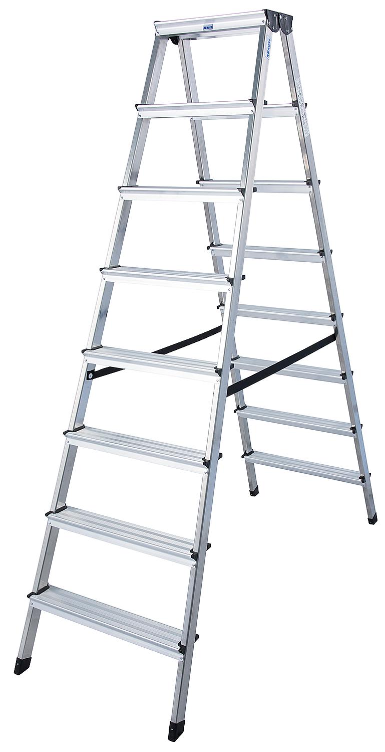 Step double ladder. Working height 2.22 m, standing height 0.72 m, length 0.72 m, 2x3 steps.