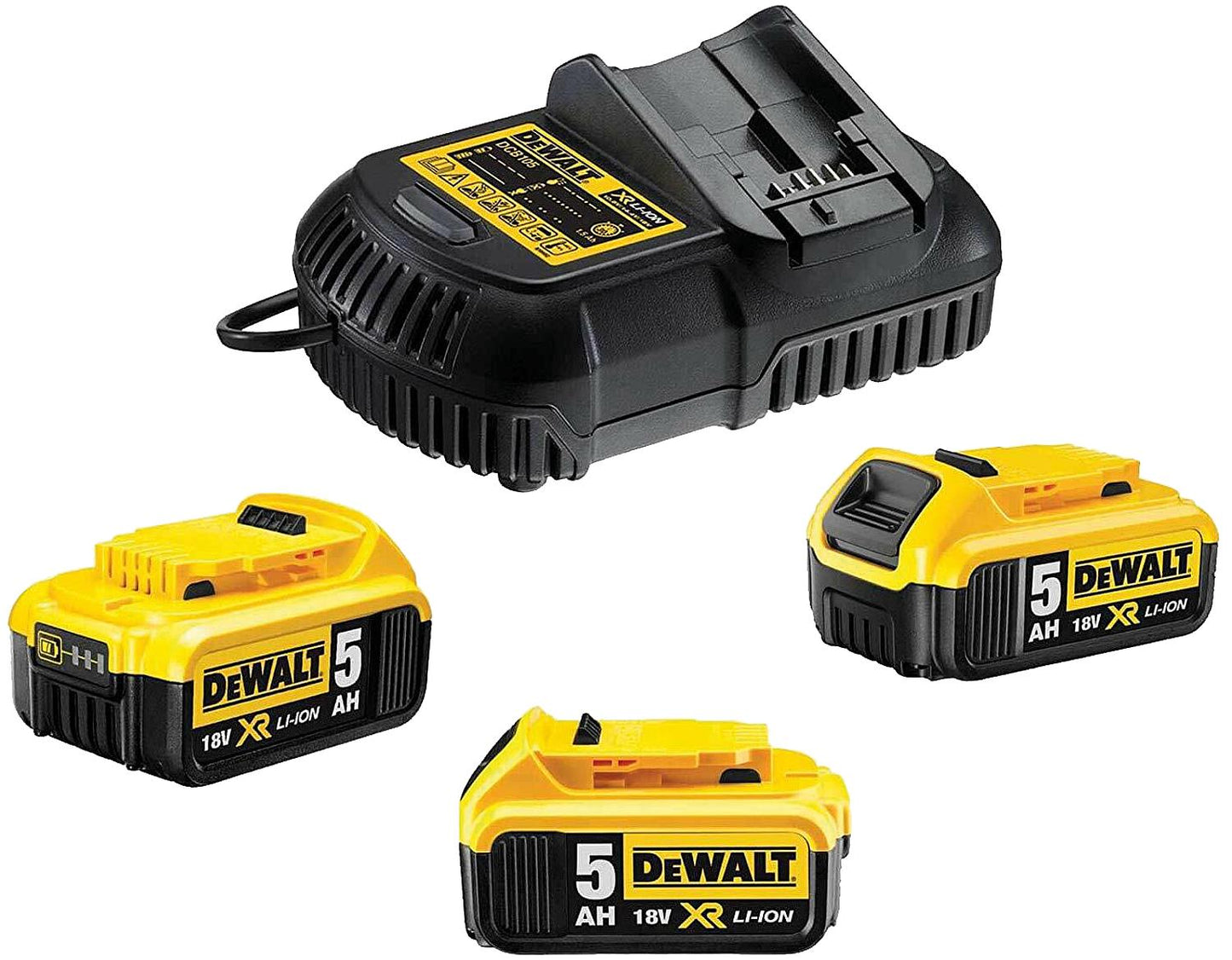 Original Dewalt 18V Li-Ion Battery Starter Set with 3 x 5.0 Ah Li-Ion Batteries and Charger