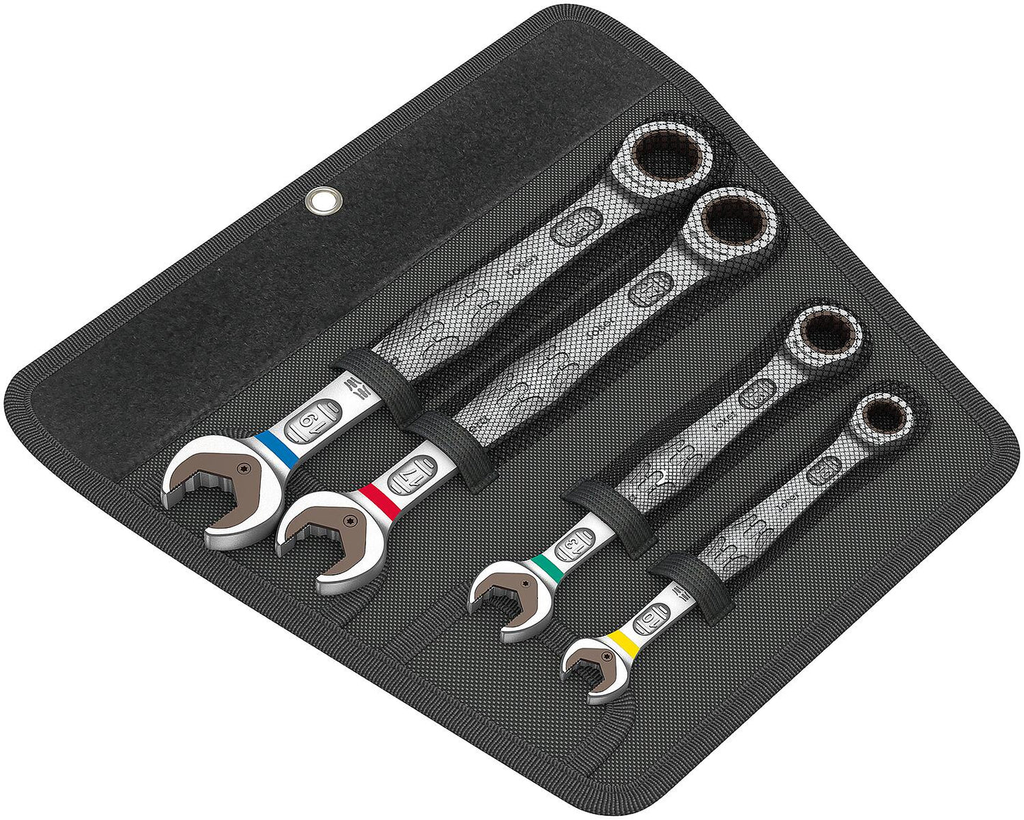 WERA 4-piece open-end/ring ratchet wrench set, sizes 10, 13, 17, 19