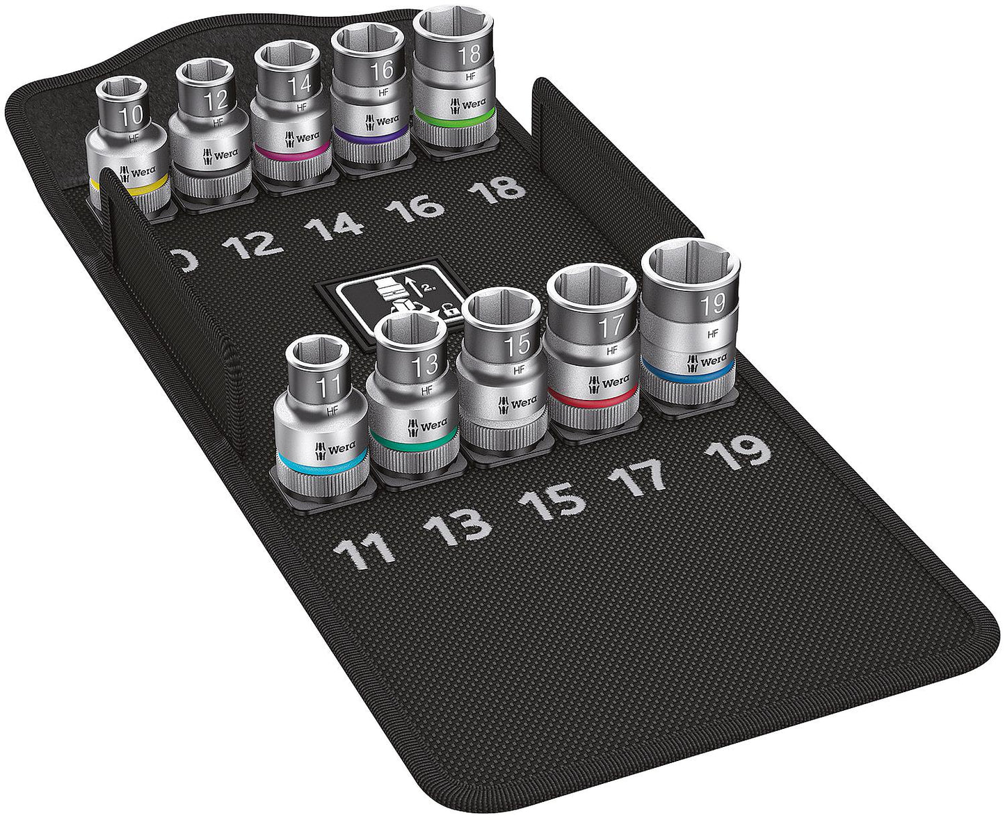 WERA 10-piece socket wrench set, 1/2", 6-point, short, SW 10-19