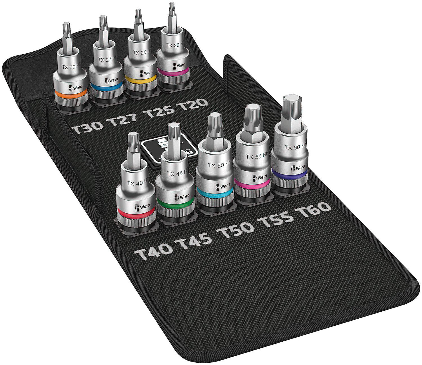 Jeu de 9 clés à douille WERA, 1/2", TORX® avec fonction de maintien, T20-60, courtes