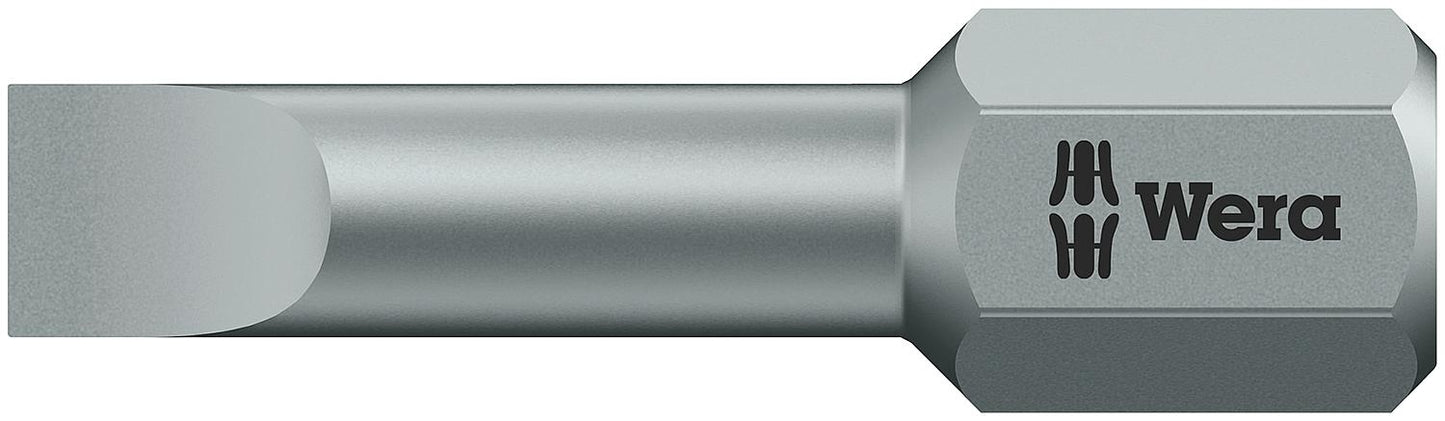 Wera 800/1 TZ slotted bit with 1/4" drive, metric, short, tough with torsion zone, SL4.0 x 0.5 x 25 mm