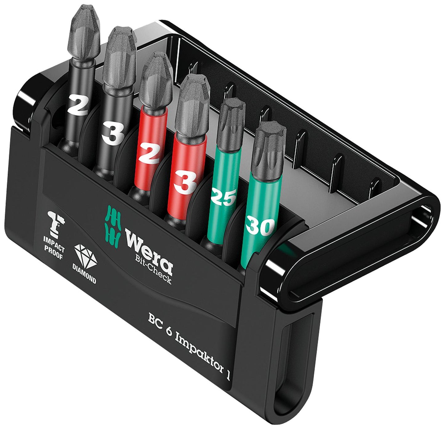WERA 6-piece bit set Phillips, Pozidriv, TORX® for impact drivers, diamond-coated