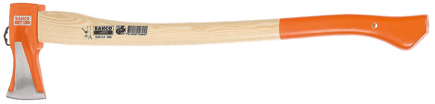 Hache à fendre en acier inoxydable SUS-2.0-800, avec manche incurvé en frêne